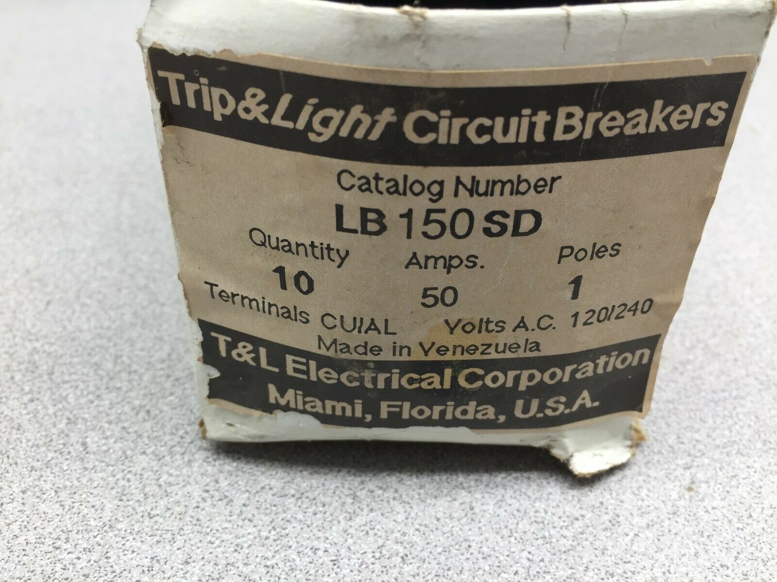 NEW IN BOX OF 7 TRIP AND LIGHT 50AMP 1POLE 120/240VAC BREAKER LB150SD