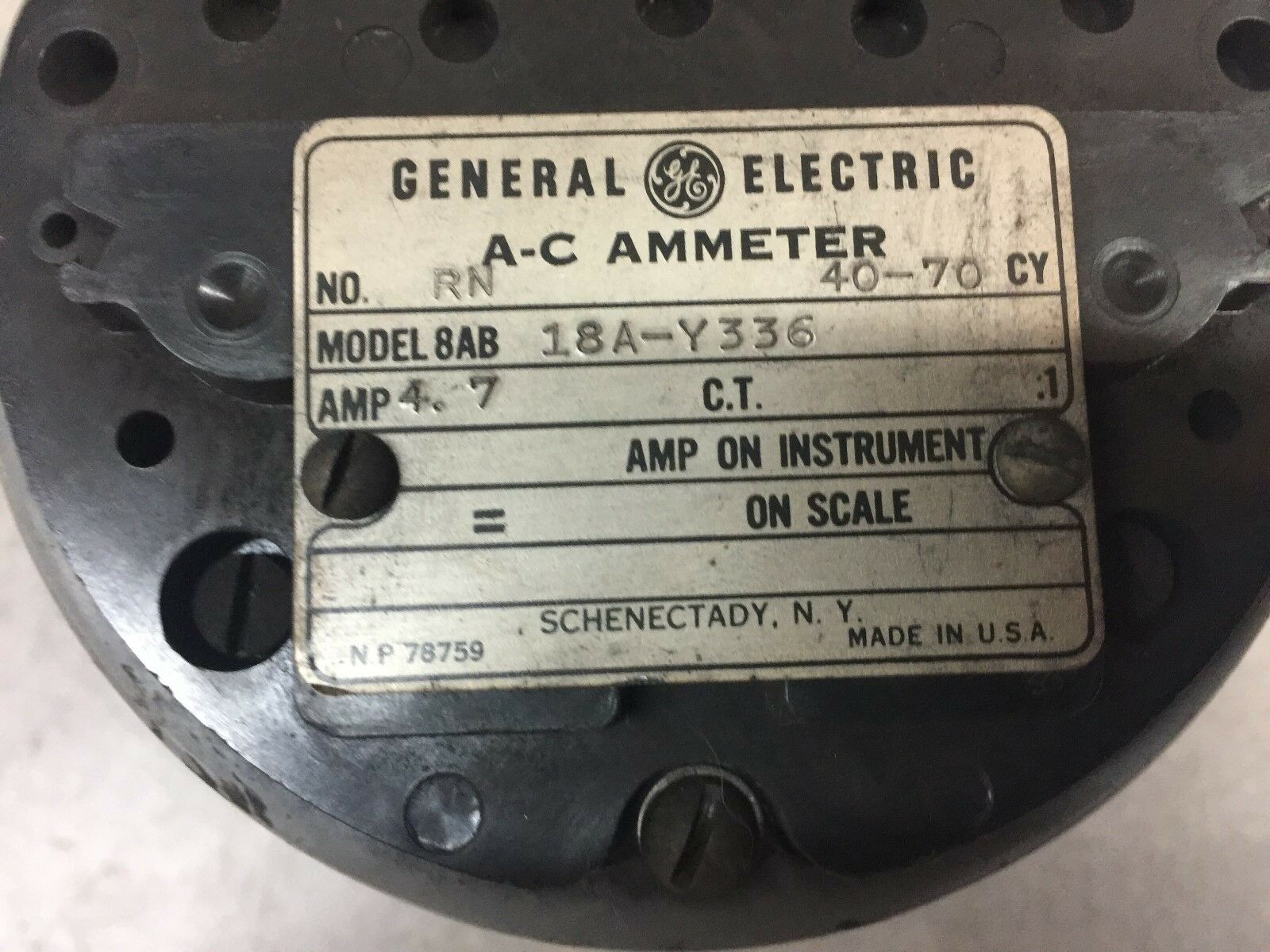 USED GE AC AMMETER 8AB18A-Y336