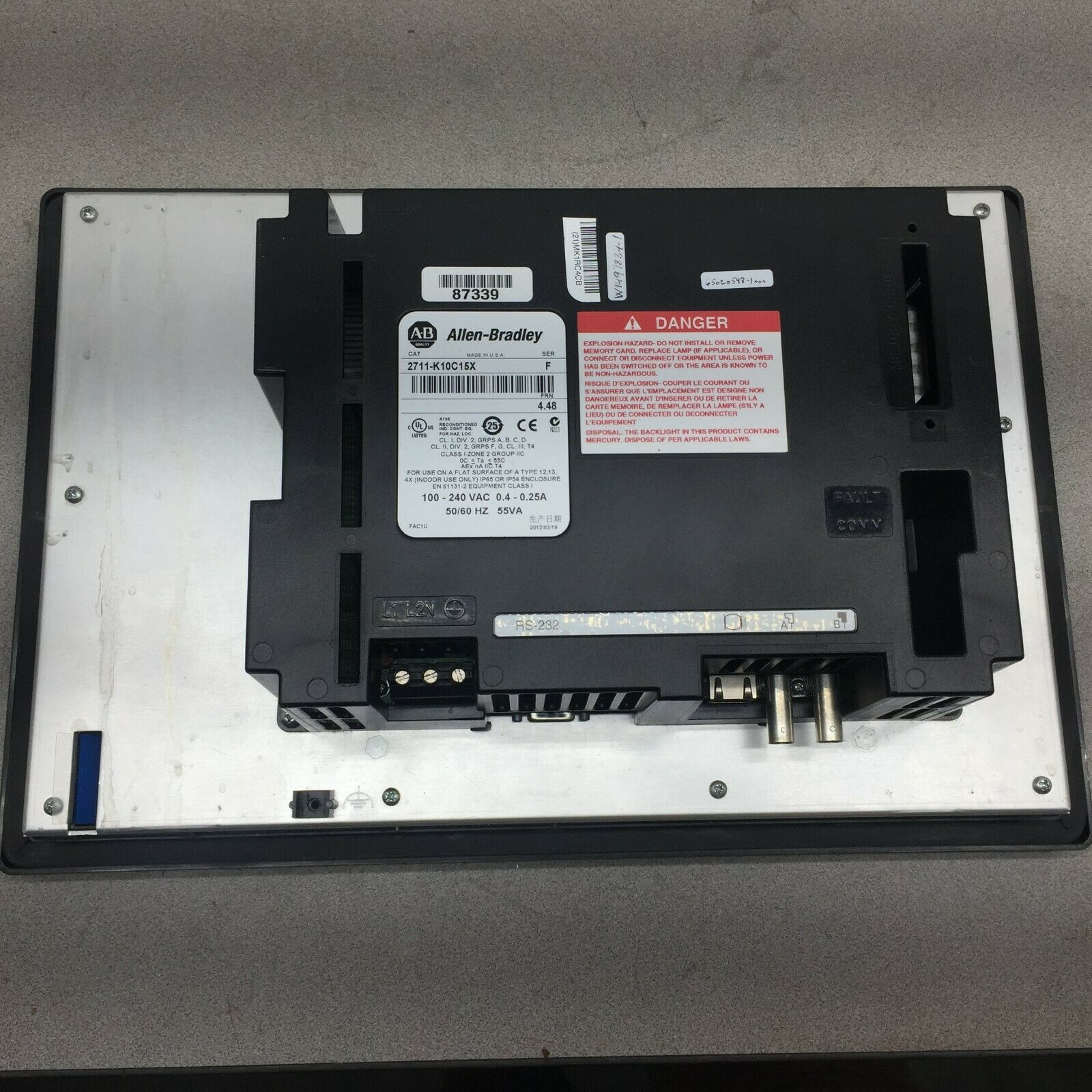 USED ALLEN BRADLEY PANELVIEW 1000  100-240 VAC 2711-K10C15X SER F