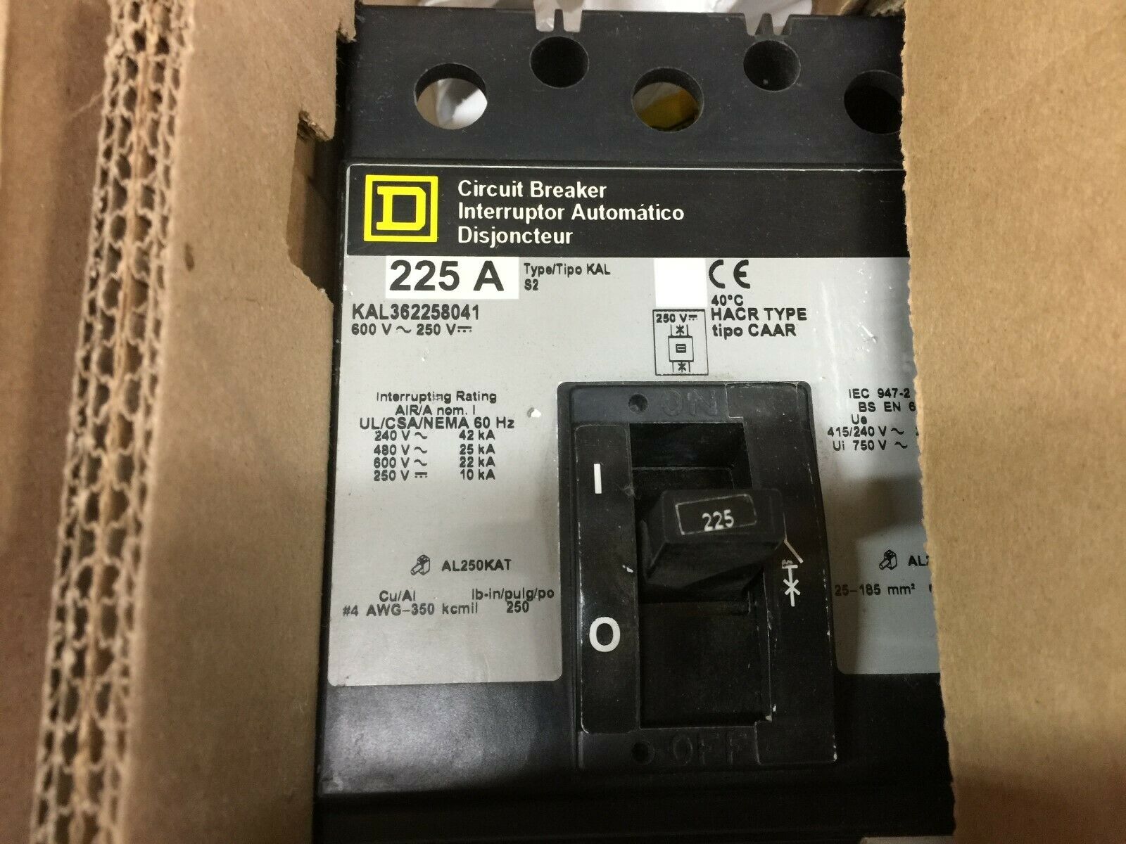 NEW IN BOX SQUARE D 225AMP 3POLE 600VAC 250VDC CIRCUIT BREAKER KAL362258041