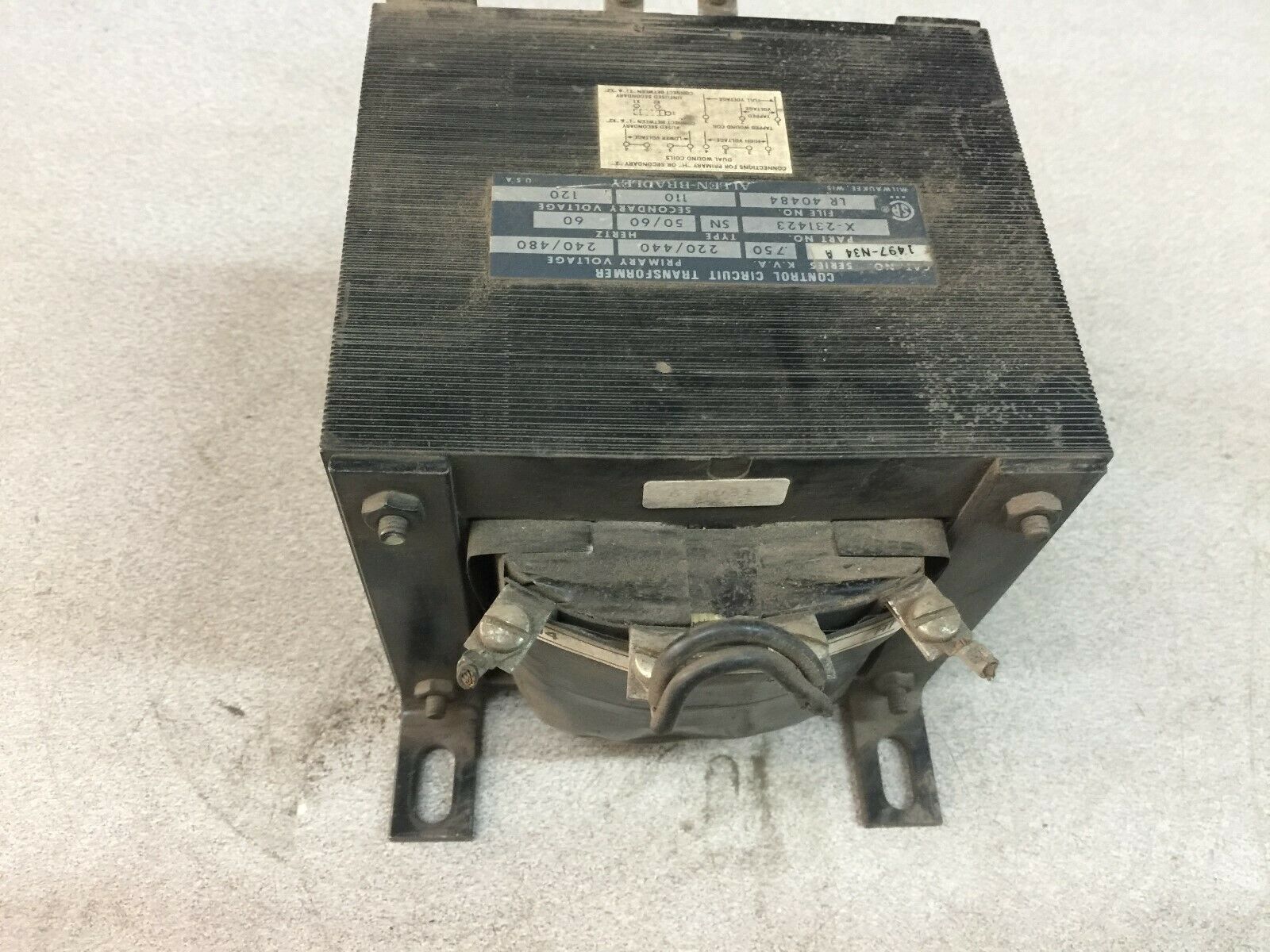 USED ALLEN BRADLEY .750 KVA 240/480VAC PRIMARY 120VAC SEC CONTROL TRANSFORMER X-