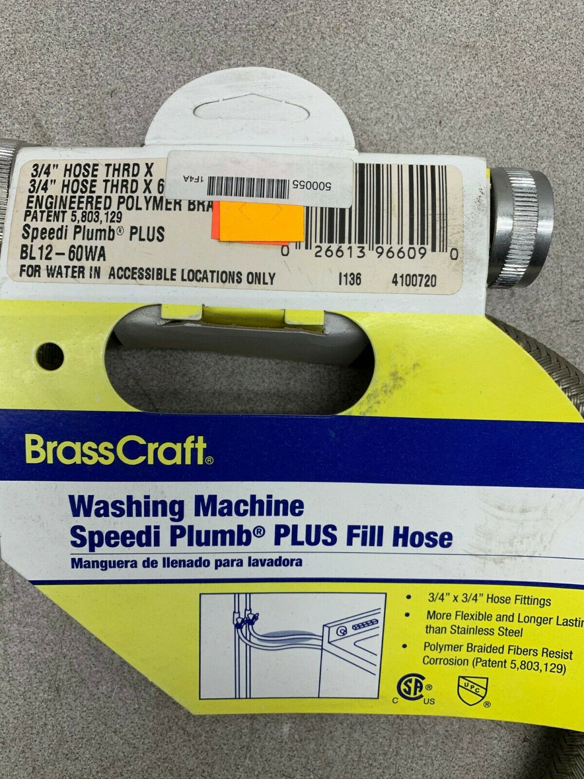 NEW BRASSCRAFT SPEEDI PLUMB 3/4FHTX3/4FHT X 60" WASHING MACHINE HOSE BL12-60WA