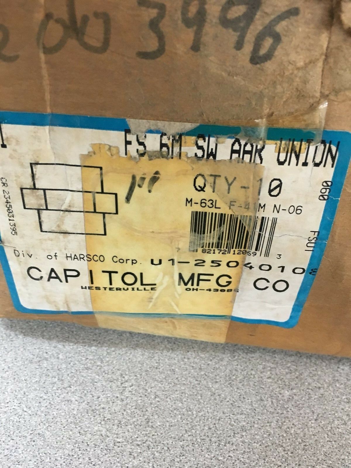 NEW BOX OF 10 CAPITOL MFG. HARSCO UNIONS FS 6M SW AAR