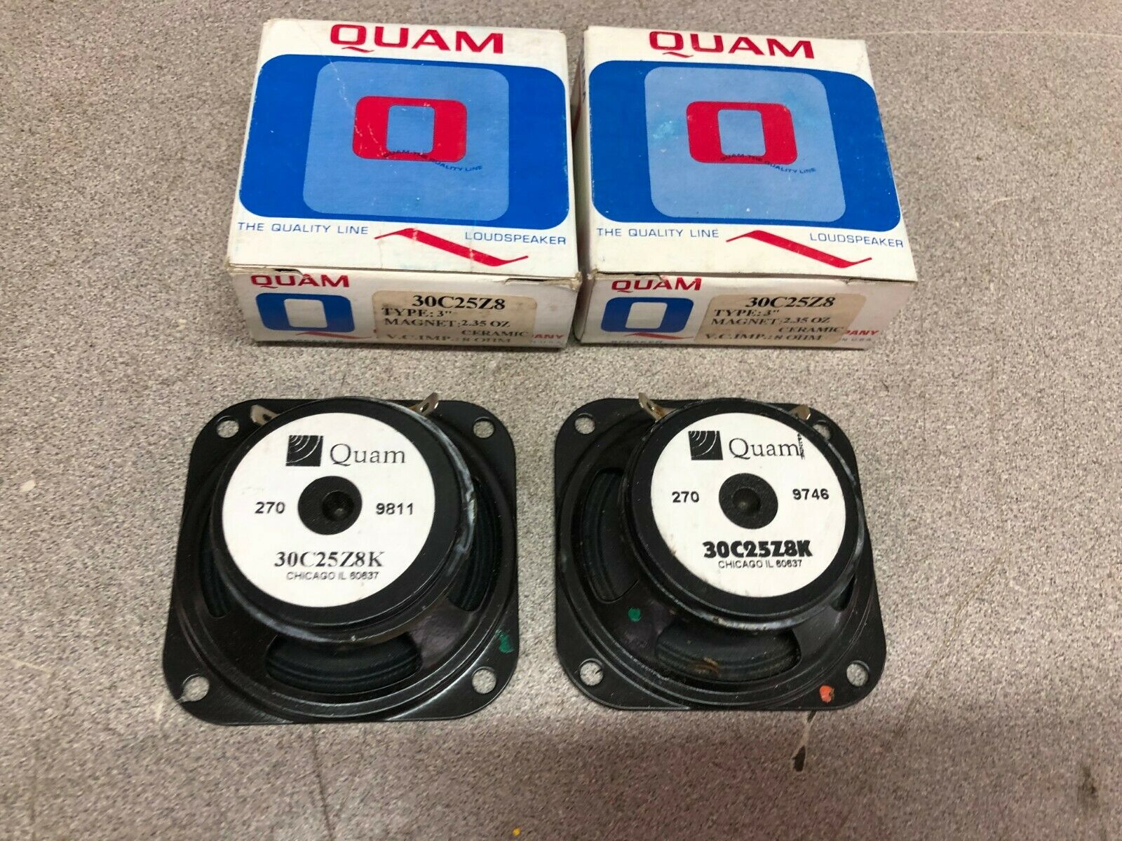 LOT OF 2 NEW IN BOX QUAM 3" Moisture Resistant Speaker 30C25Z8