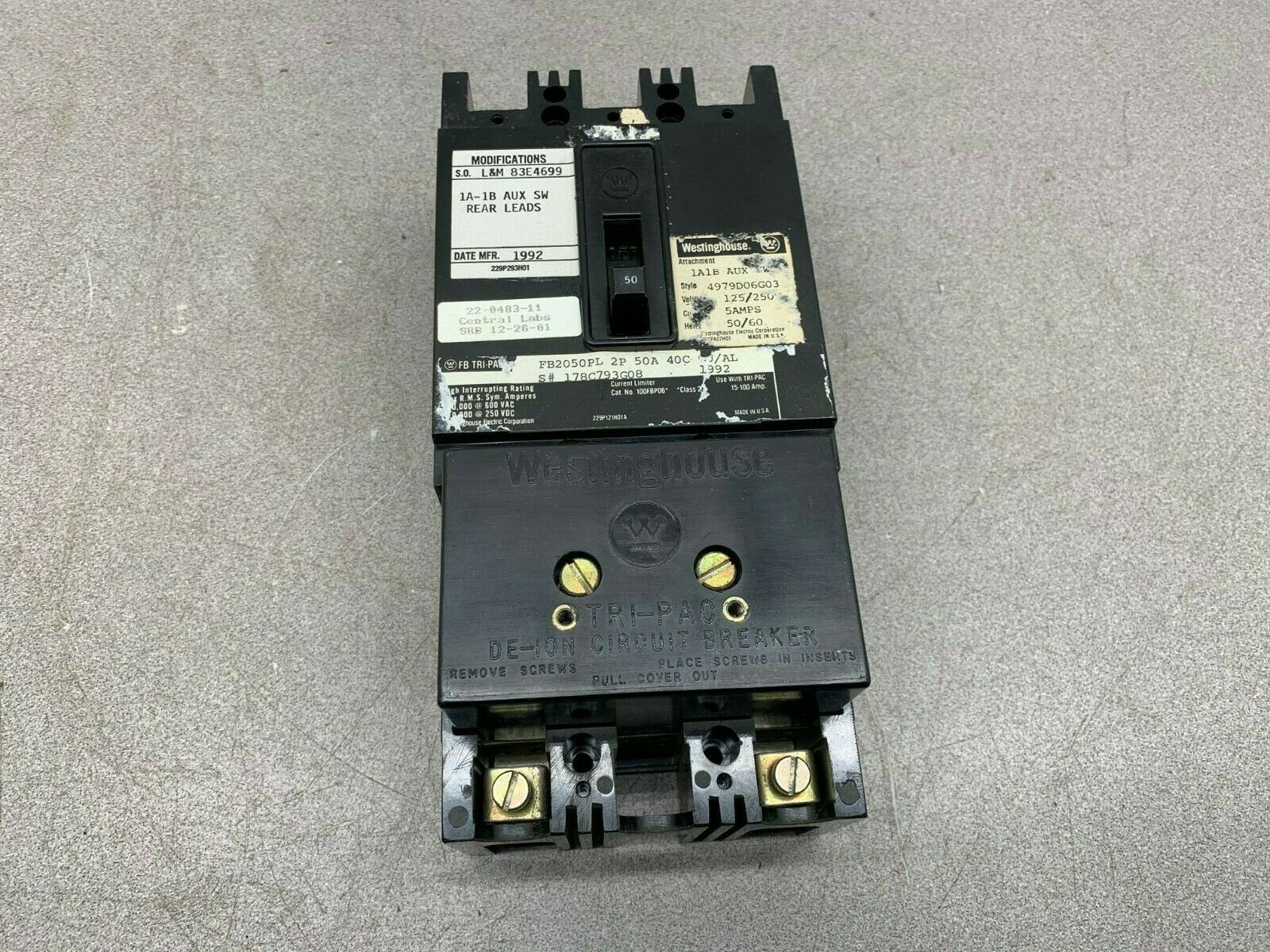 NEW NO BOX WESTINGHOUSE 2 POLE 50AMP TRI-PAC CIRCUIT BREAKER FB2050PL