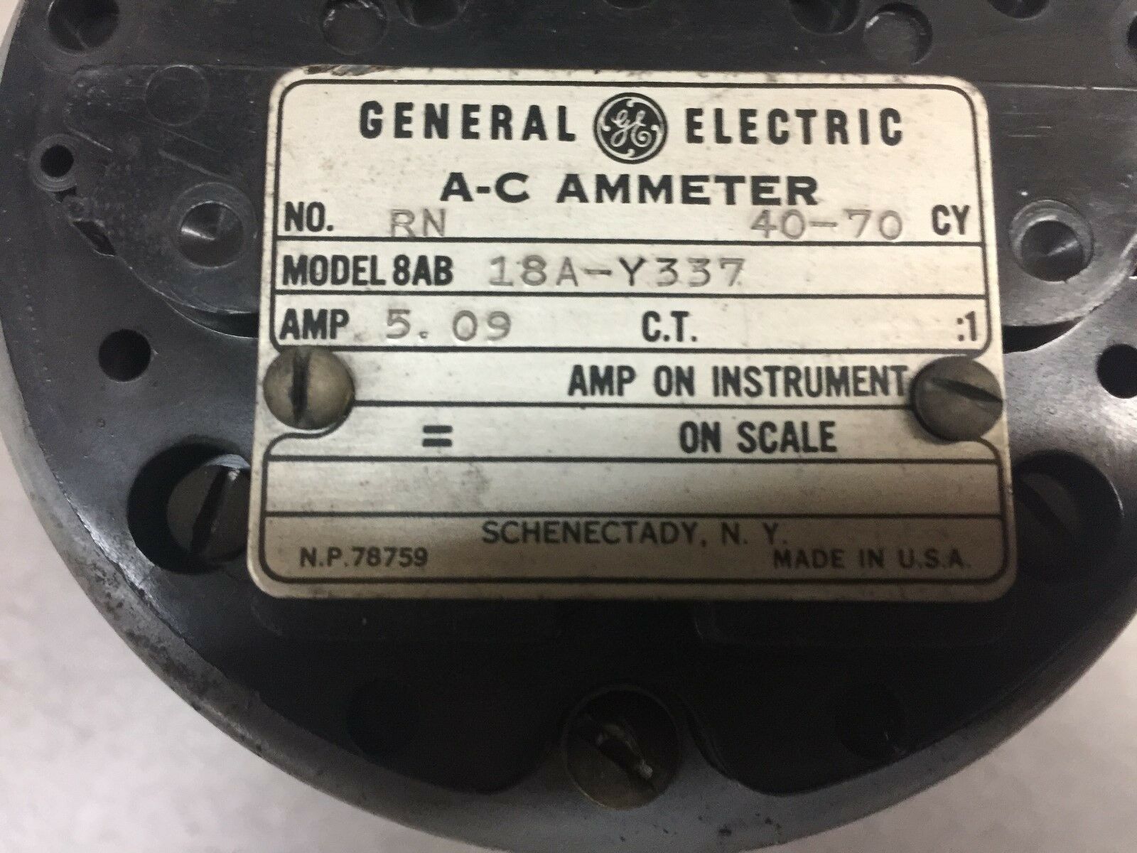 USED GE AC AMMETER 8AB 18A-Y337