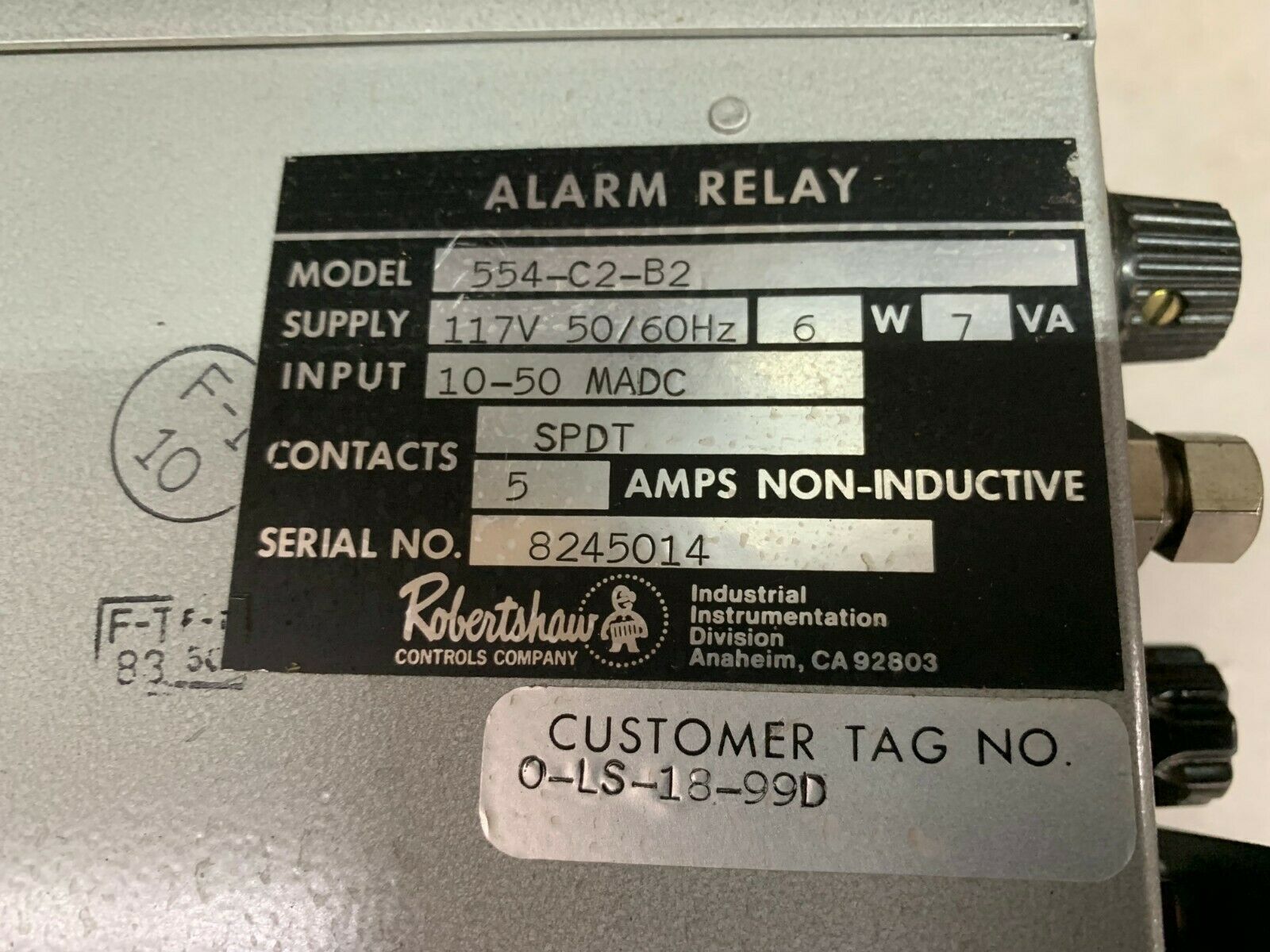 NEW NO BOX ROBERTSHAW ALARM RELAY 554-C2-B2