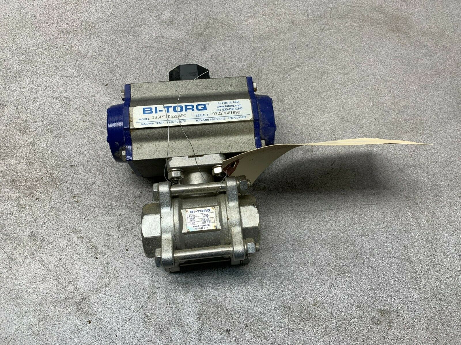NEW NO BOX BI-TORQ 1" BALL VALVE ED-305-010 WITH IS3PT1052DAPN ACTUATOR