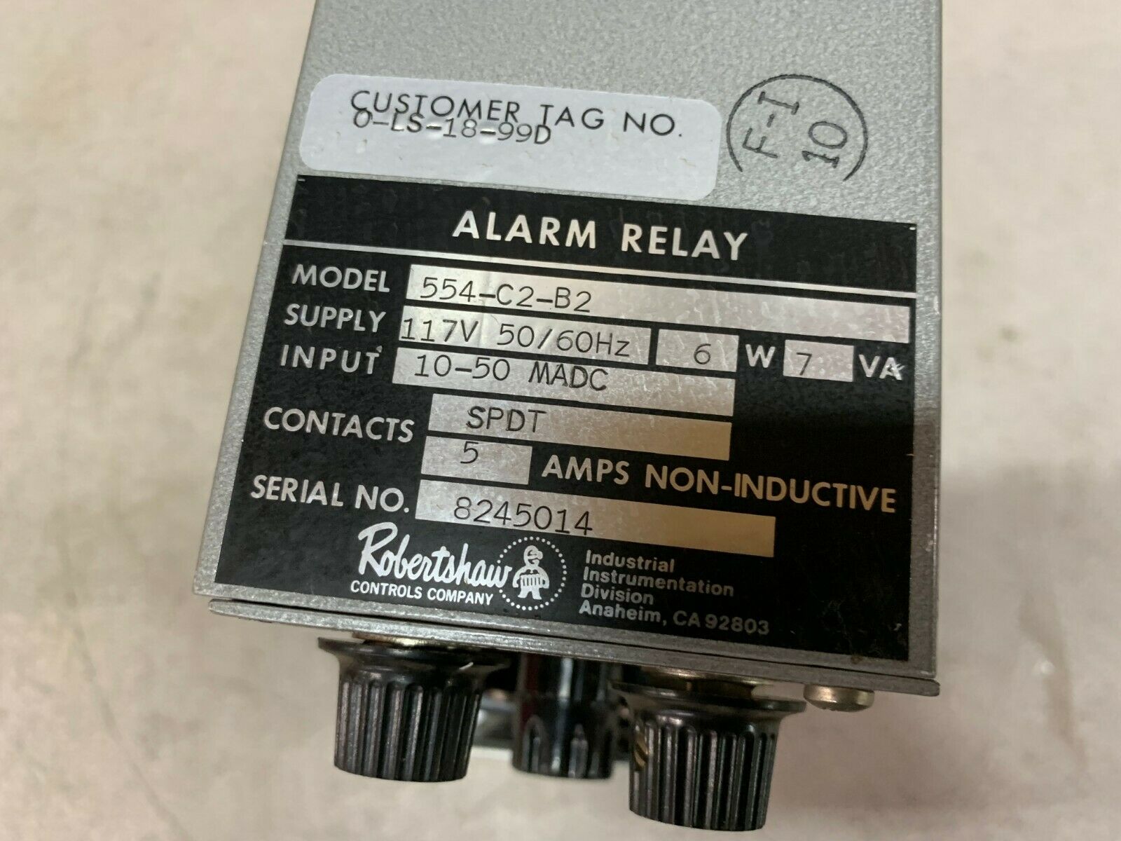 NEW NO BOX ROBERTSHAW ALARM RELAY 554-C2-B2