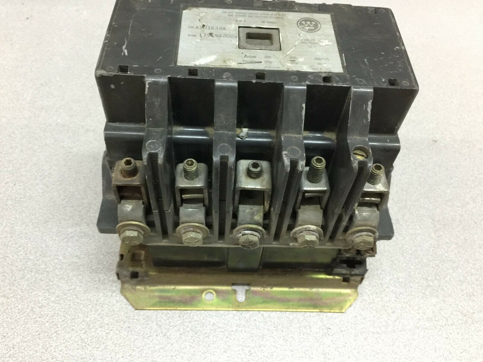 USED WESTINGHOUSE SIZE 3 5POLE 90AMPS 50HP 120VAC COIL CONTACTOR A201K3EA