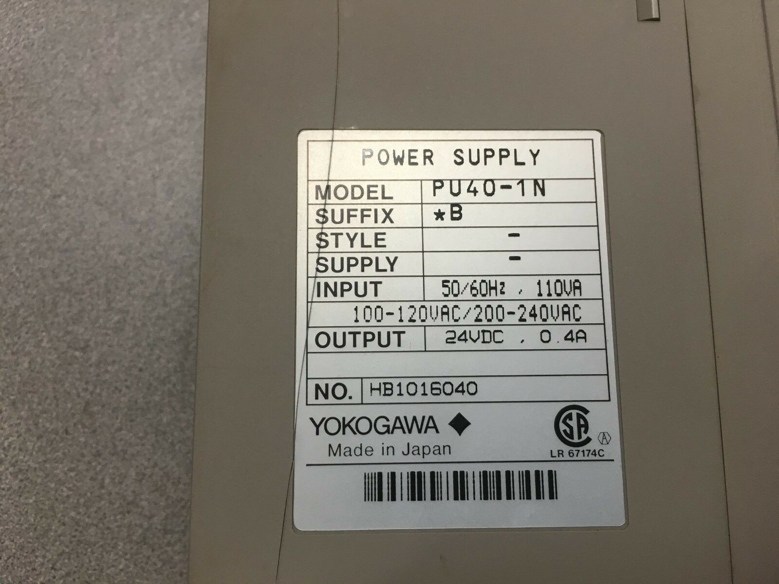 USED YOKOGAWA FACTORYACE POWER SUPPLY MODULE PU40-1N