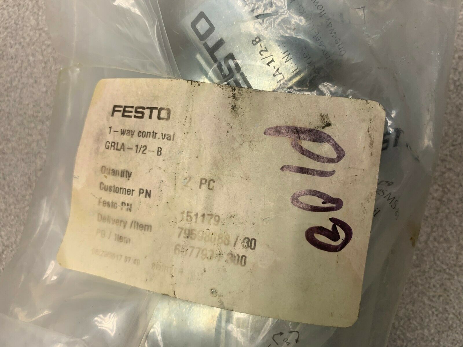 LOT OF 2 NEW IN PACKAGE FESTO VALVE GRLA-1/2-B