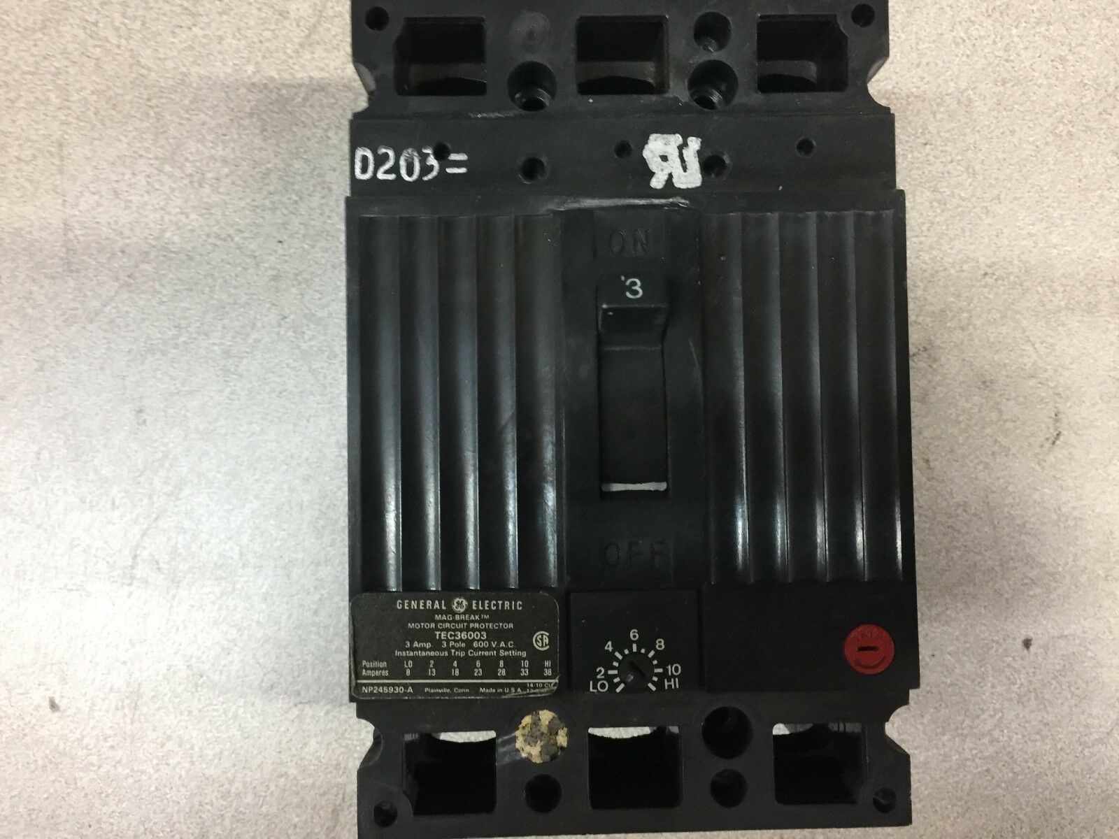 USED GE 3AMP 600V 3POLE CIRCUIT BREAKER TEC36003