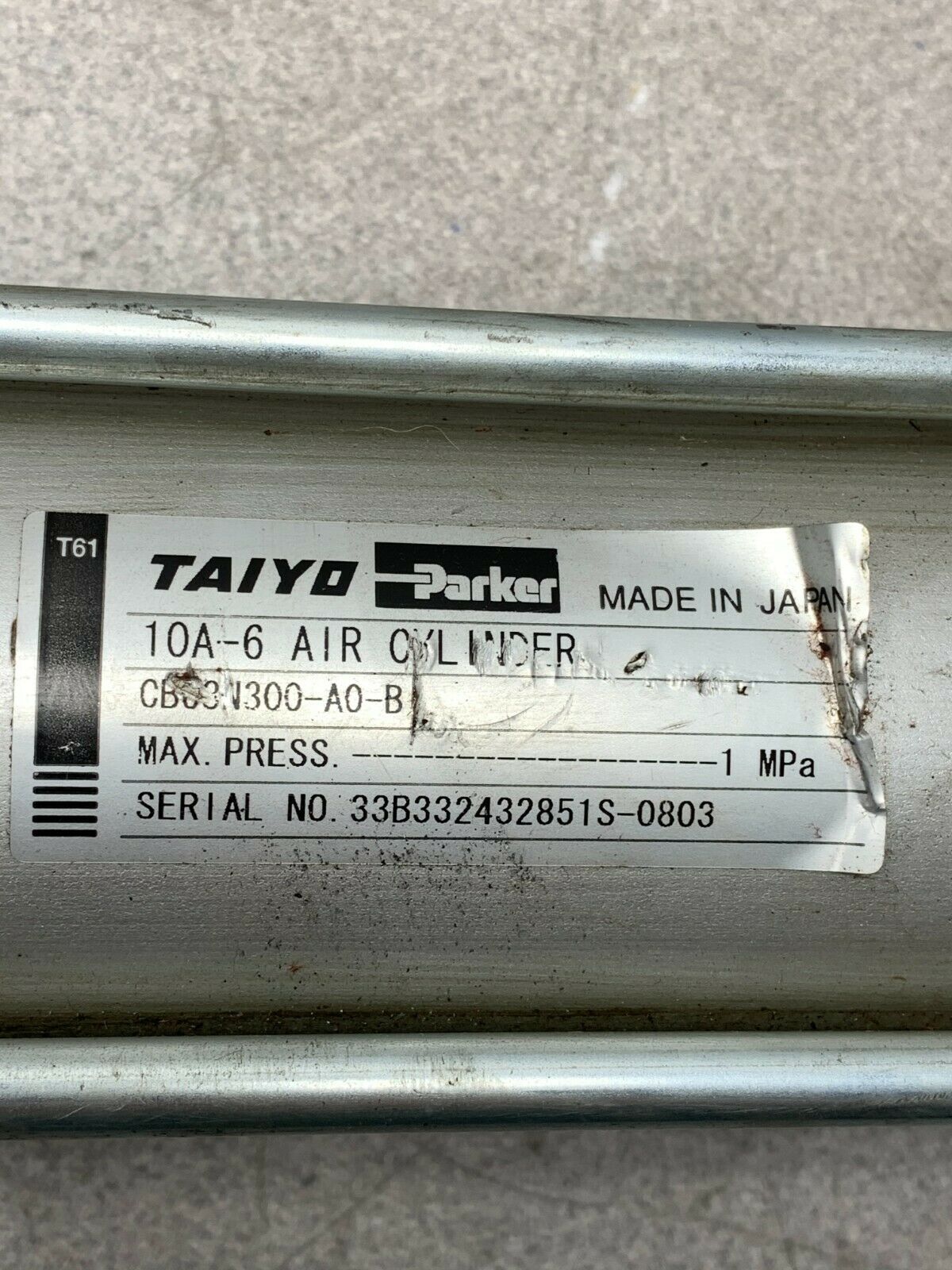 USED PARKER TAIYO 10A-6 PNAUMATIC AIR CYLINDER CB03N300-A0-B