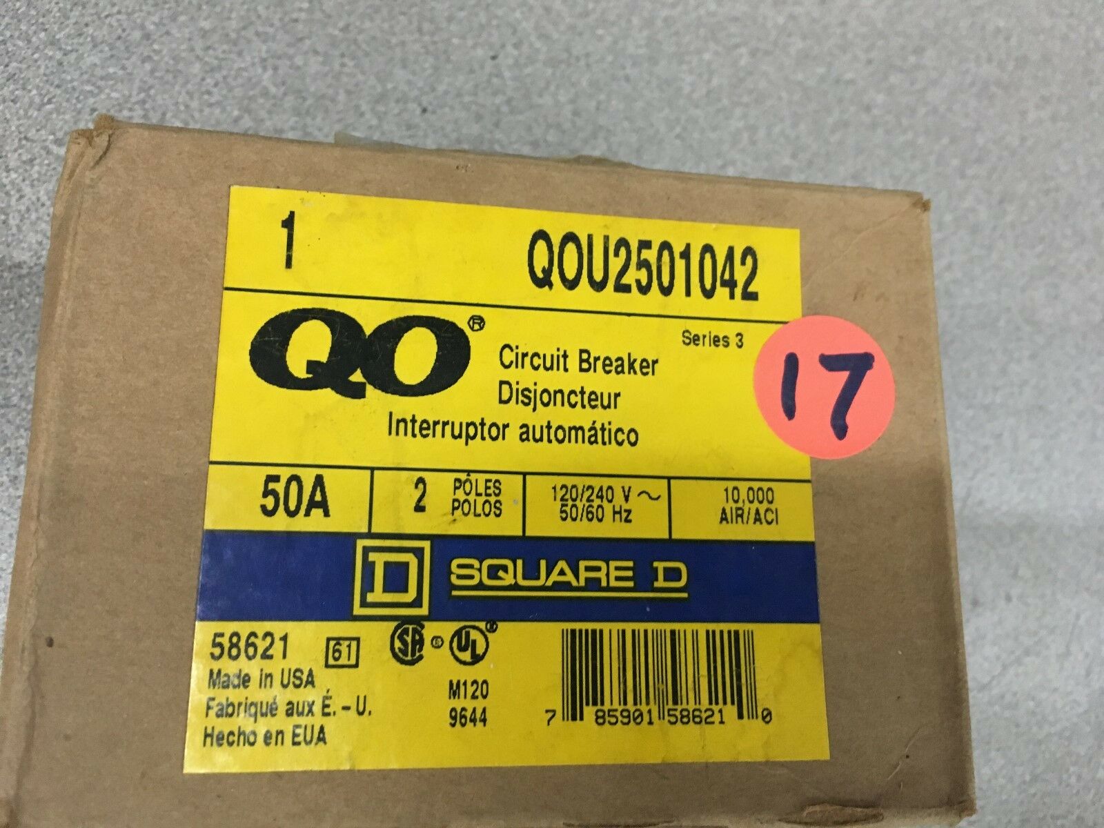 NEW IN BOX SQUARE D 2 POLE 50AMP CIRCUIT BREAKER QOU2501042