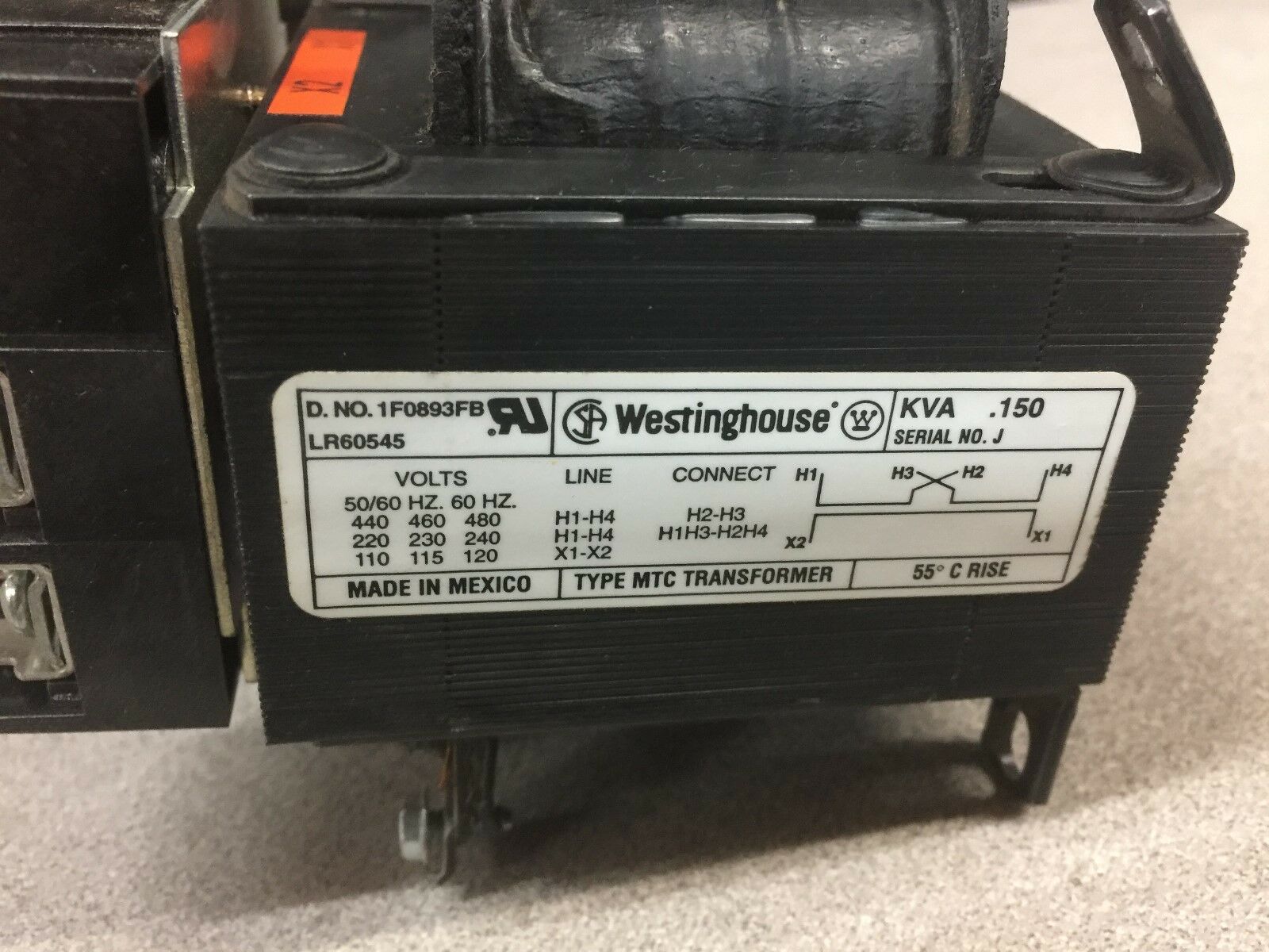 USED WESTINGHOUSE .150 KVA CONTROL TRANSFORMER 1F0893FB