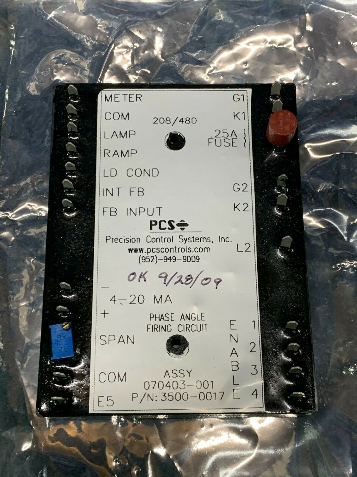 NEW PRECISION CONTROL SYSTEMS 3500-0017 FIRING CIRCUIT PHASE ANGLE 070403-001