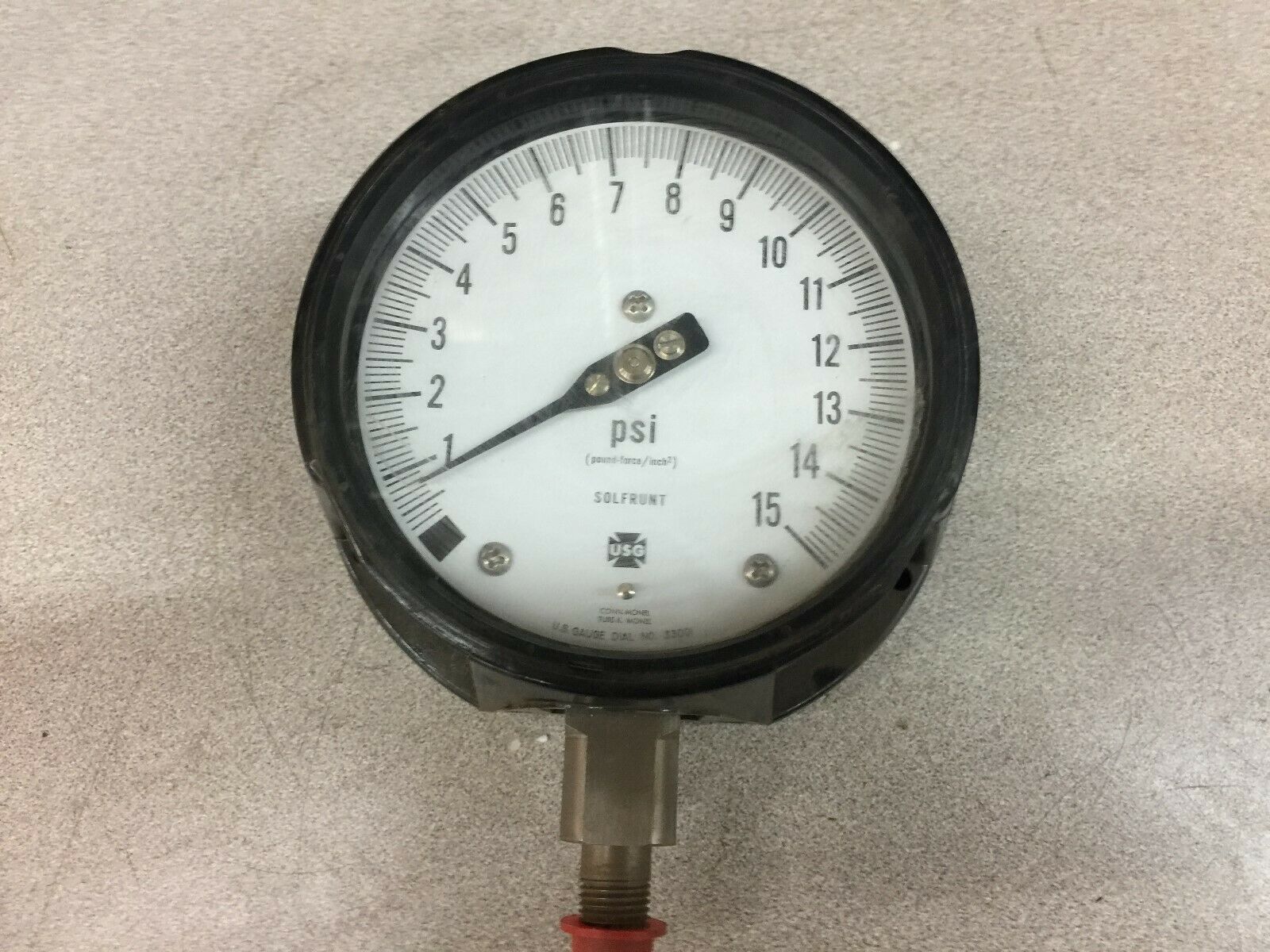 NEW NO BOX SOLFRUNT 0-15 POUND FORCE/INCH SQ 4.5" 1/4" NPT BOTTOM