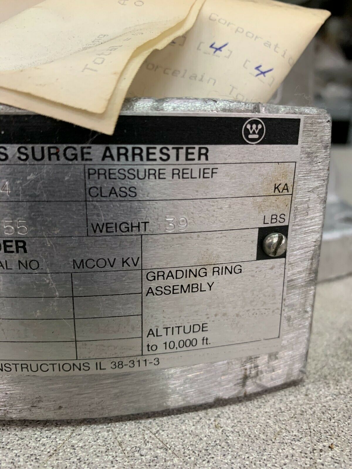 NEW NO BOX WESTINGHOUSE TYPE SMX STATION CLASS SURGE ARRESTER 8045A40A03