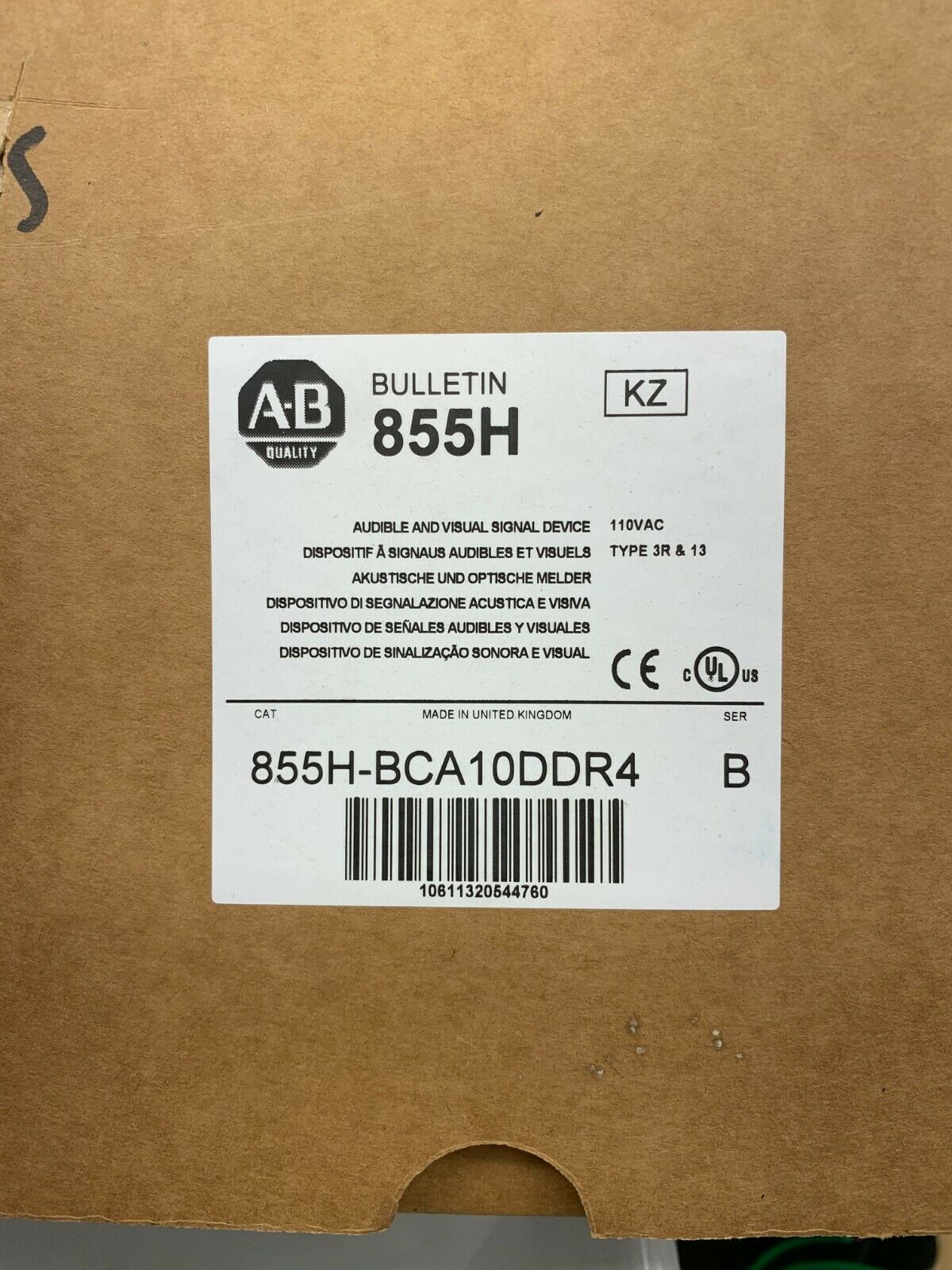 NEW IN BOX ALLEN-BRADLEY INDUSTRIAL HORN WITH BEACON 855H-BCA10DDR4 SERIES B