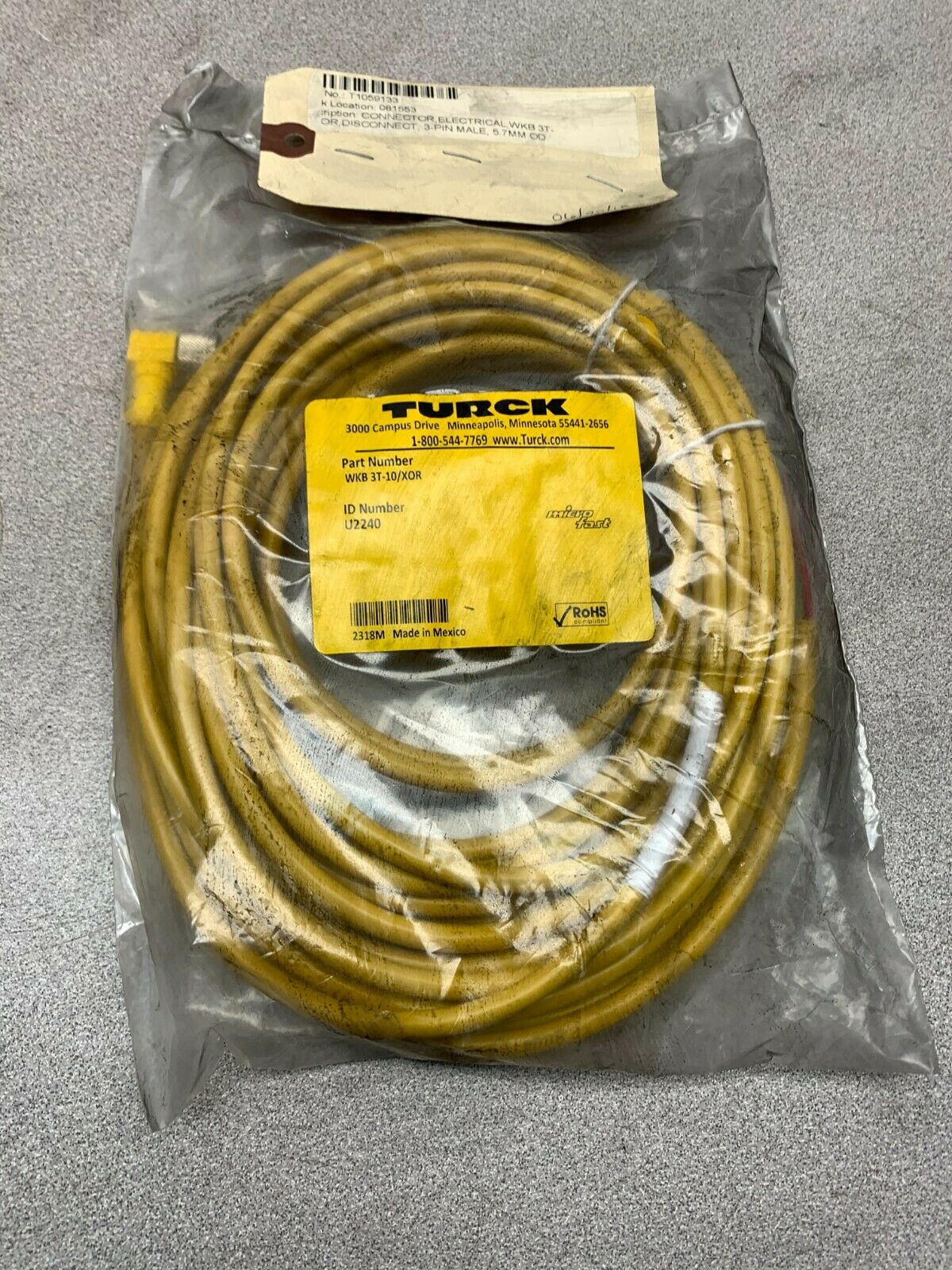 NEW IN BAG TURCK CORDSET WKB 3T-10/XOR