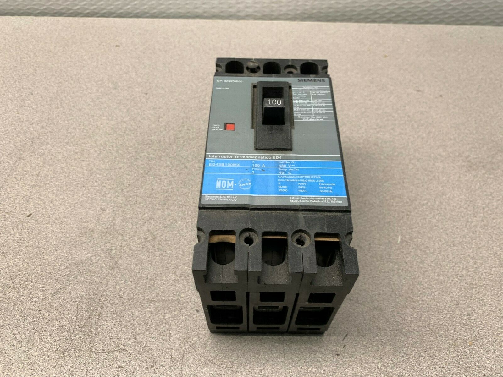 USED SIEMENS 100AMP CIRCUIT BREAKER ED43B100MX