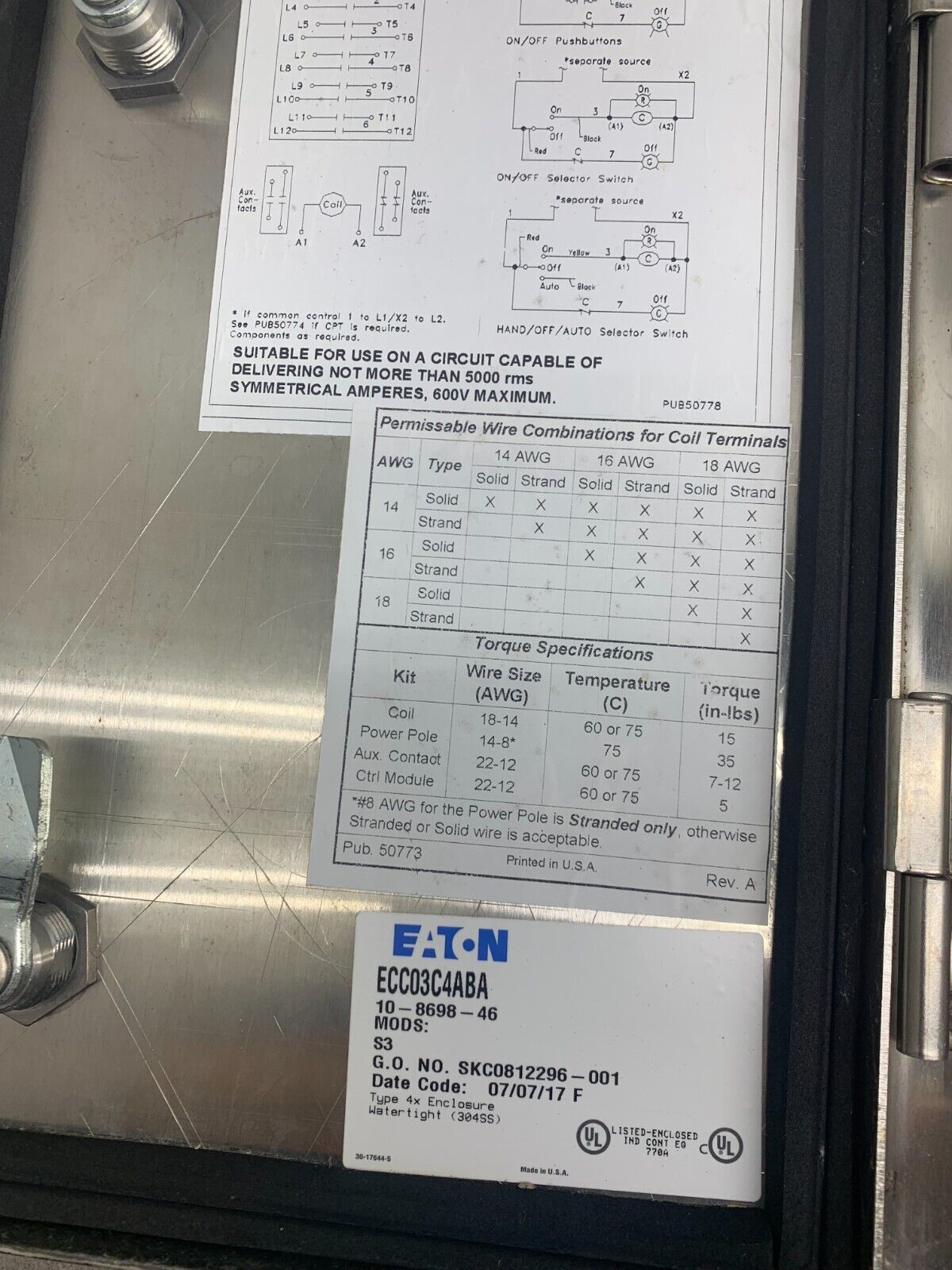 NEW EATON CUTLER-HAMMER ENCLOSURE ECC03C4ABA WITH LIGHTING CONTACTOR C30CNE