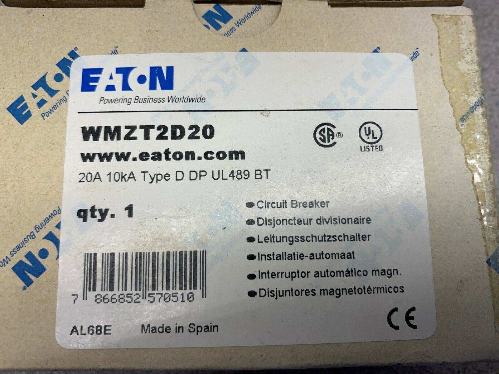 NEW IN BOX EATON BREAKER WMZT2D20