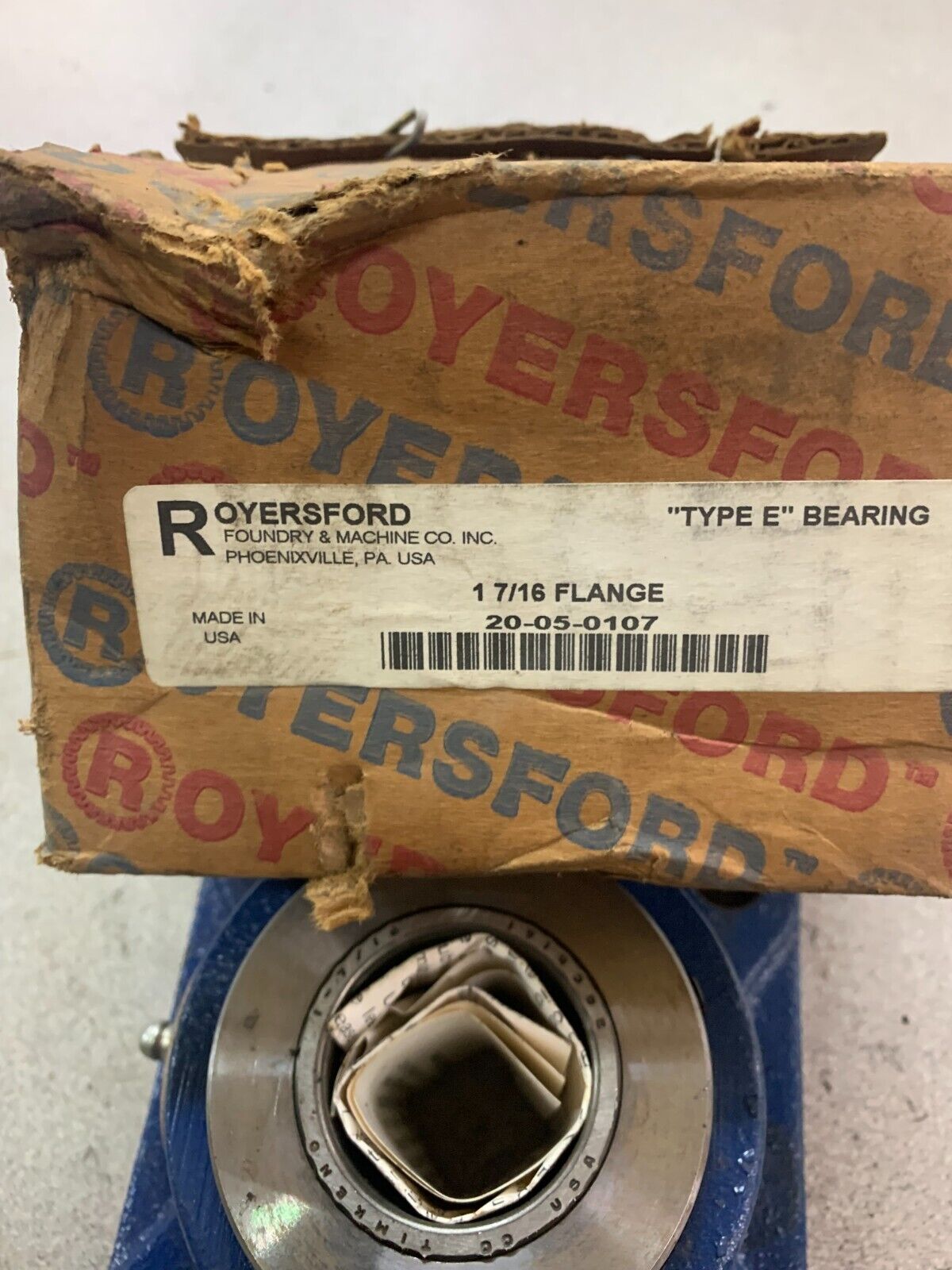 NEW IN BOX ROYERFORD 4-BOLT FLANGE TYPE-E BEARING 1-7/16' BORE 20-05-0107