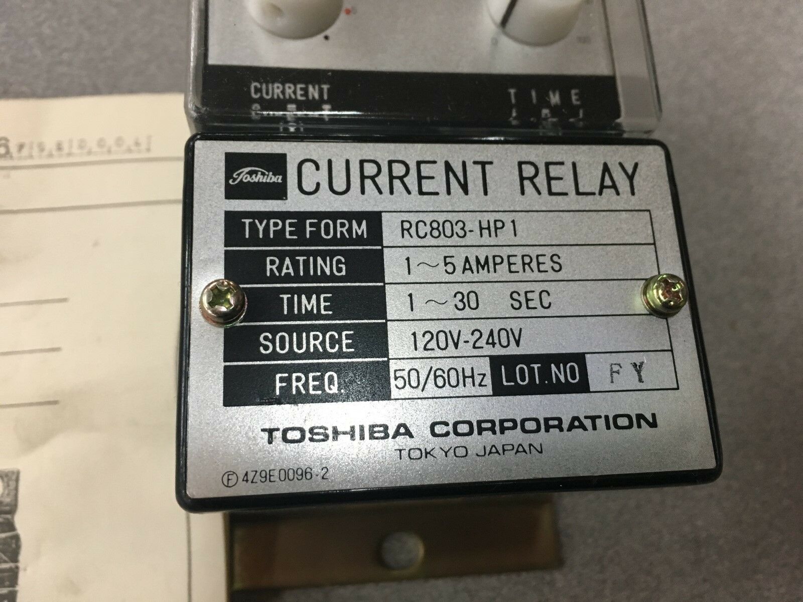 NEW NO BOX TOSHIBA CURRENT RELAY RC803-HP1