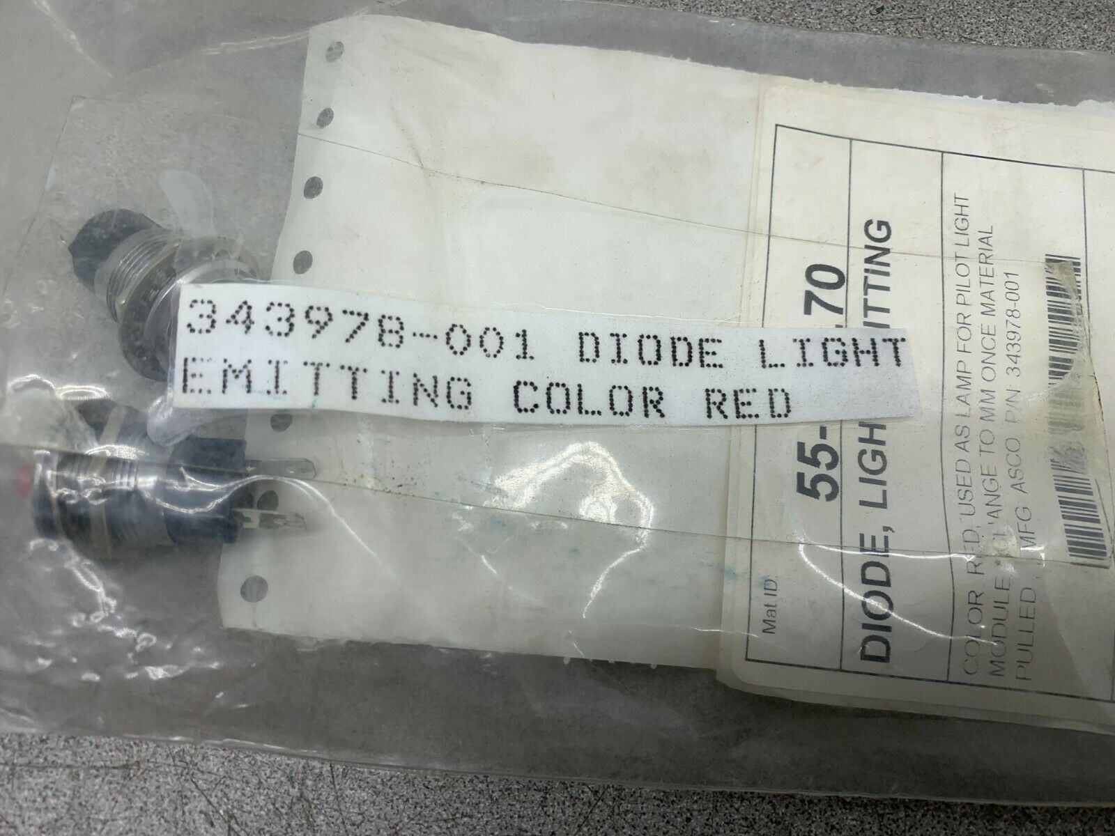LOT OF 2 NEW ASCO RED DIODE LIGHTS 343978-001