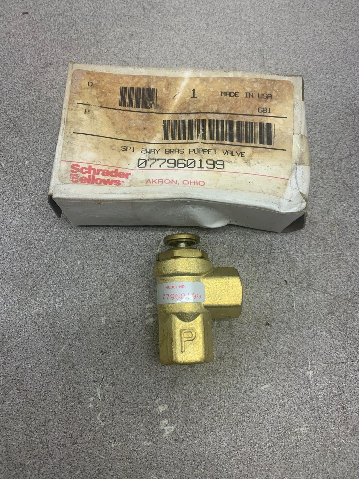 NEW IN BOX PARKER 1/4" 2-WAY BRASS POPPET VALVE 077960199