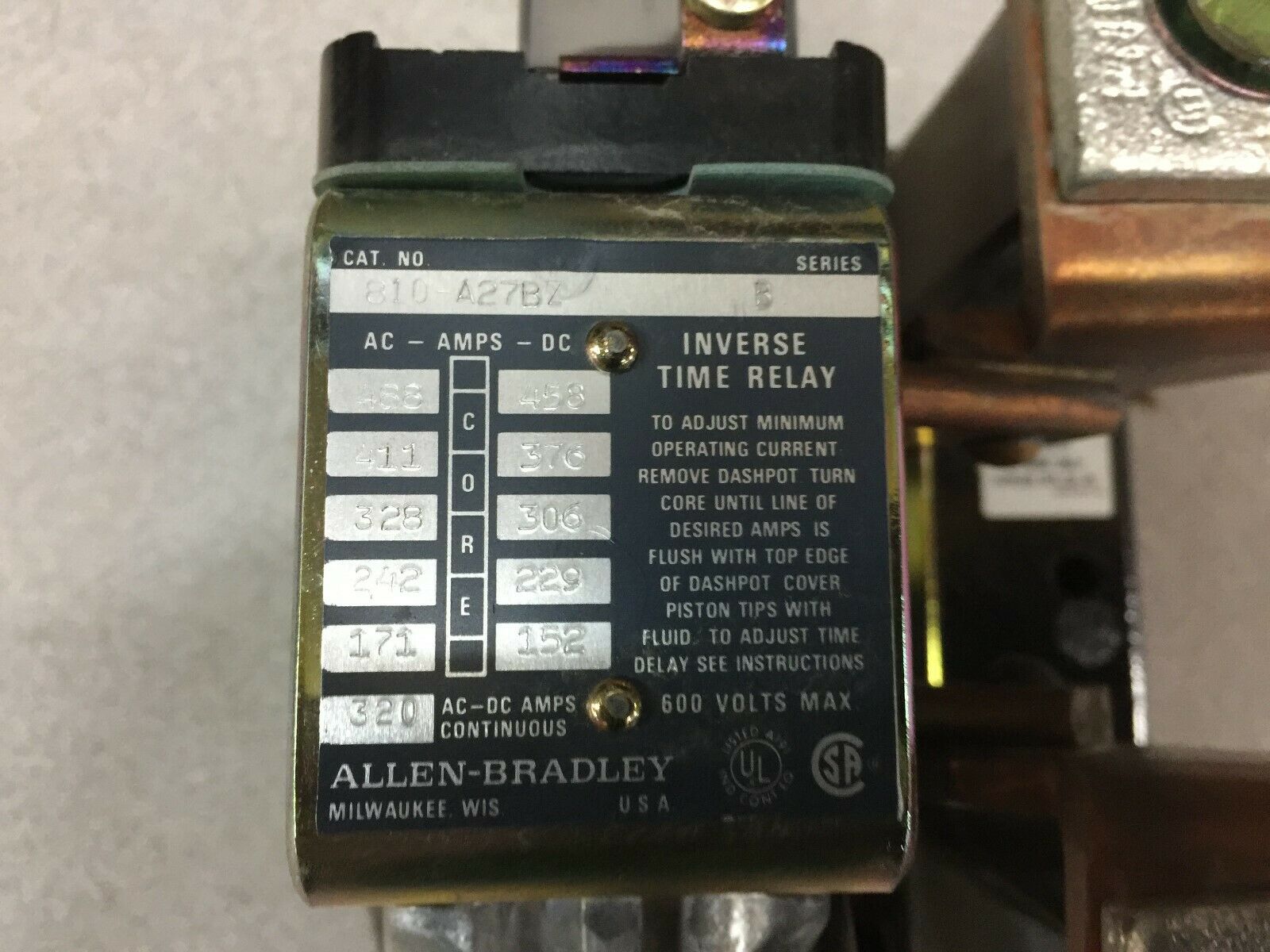 NEW NO BOX ALLEN BRADLEY 1POLE INVERSE TIME OVERLOAD RELAY 810-A27BZ