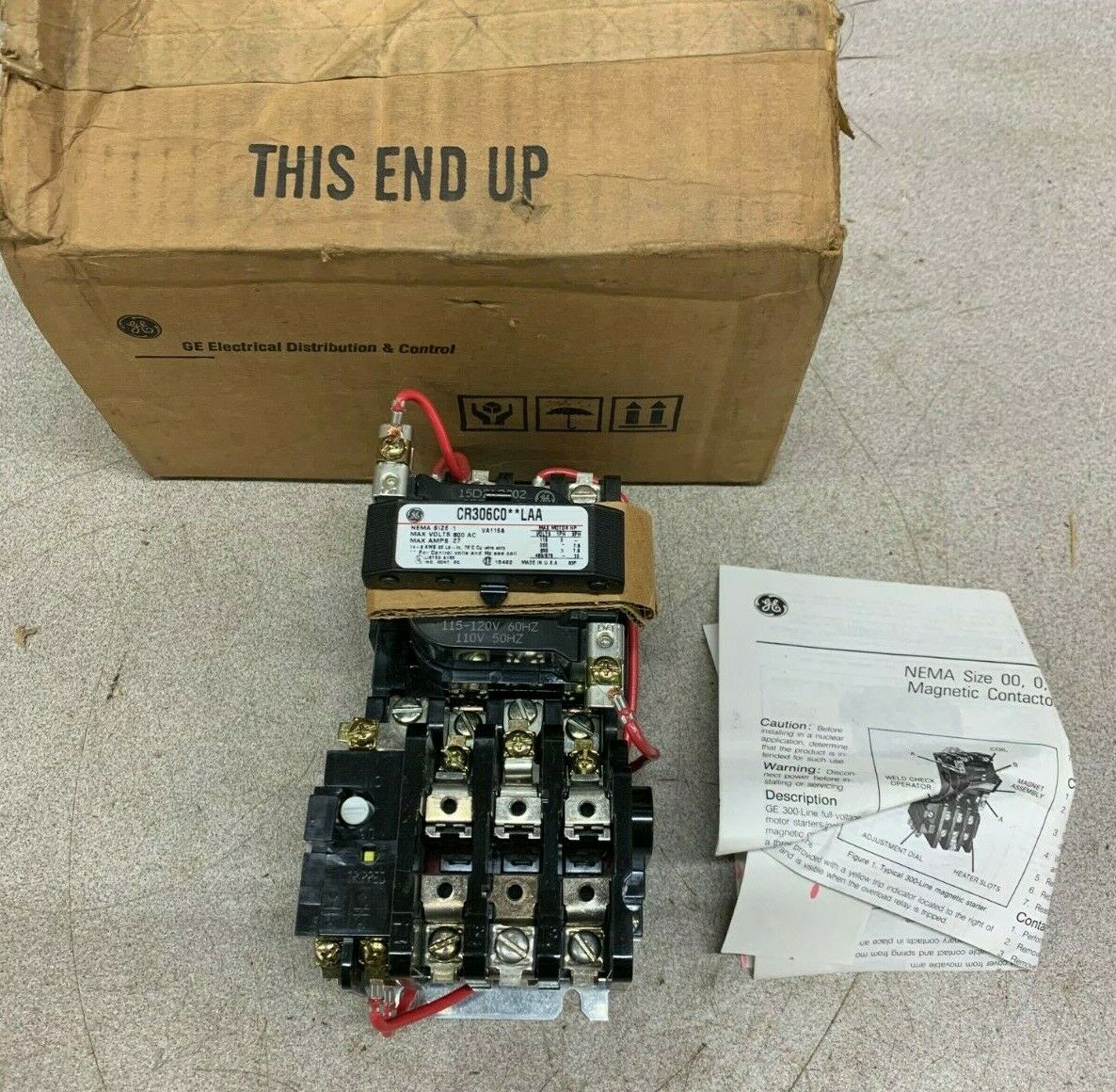 NEW IN BOX GENERAL ELECTRIC SIZE 1 STARTER 110/120V. COIL CR306C002LAA