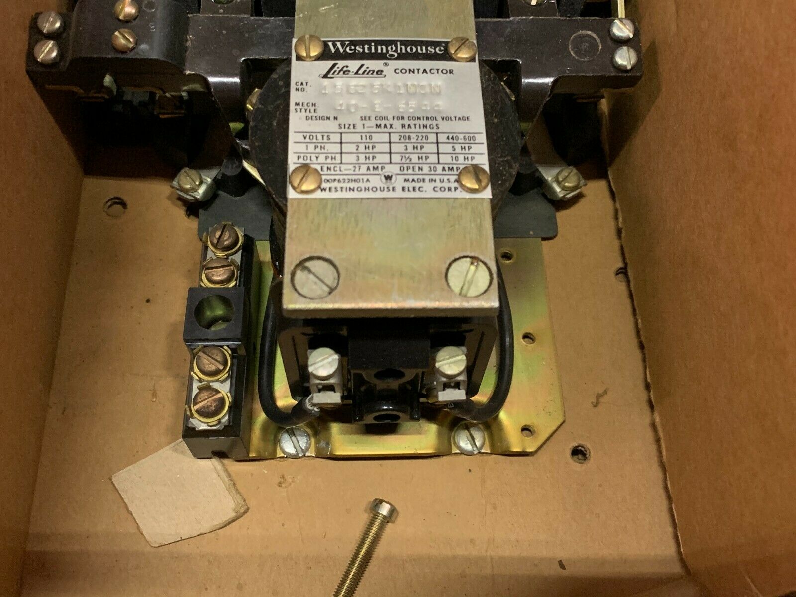 NEW IN BOX WESTINGHOUSE SIZE 1 LIFE-LINE CONTACTOR 15825K1NCN