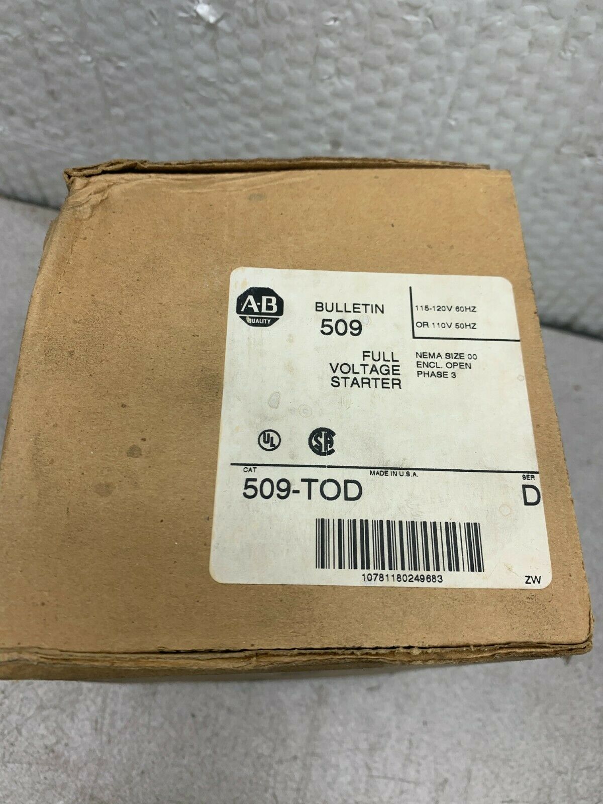 NEW IN BOX ALLEN-BRADLEY FULL VOLTAGE STARTER 509-TOD SERIES D