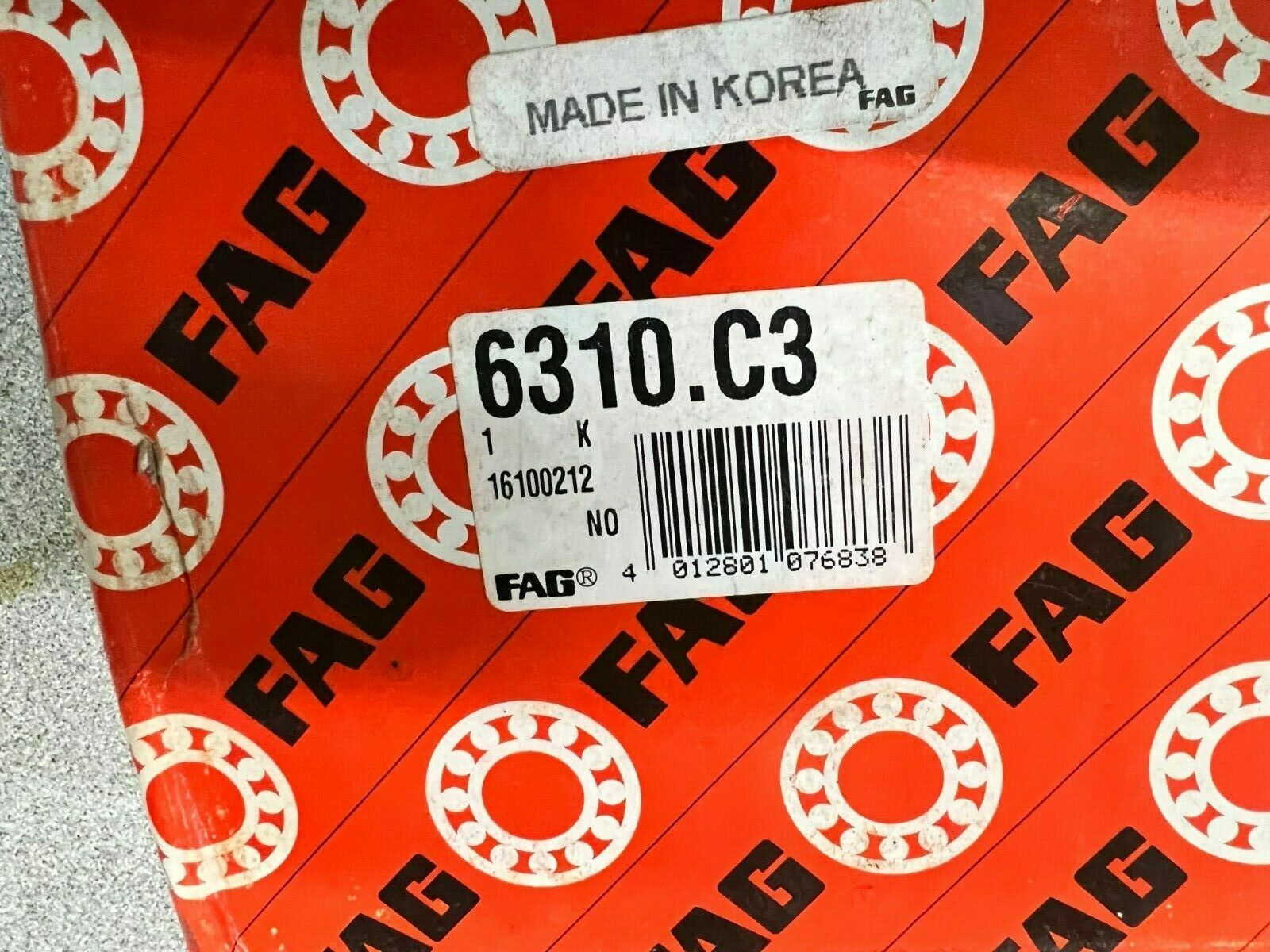 NEW IN BOX FAG BALL BEARING 6310.C3