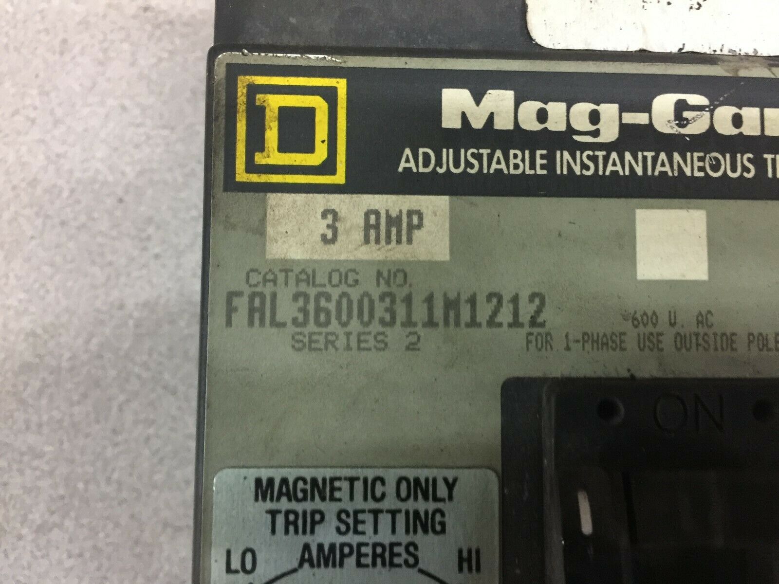 USED SQUARE D 3AMP 3POLE 600VAC MAG-GARD BREAKER FAL3600311M1212