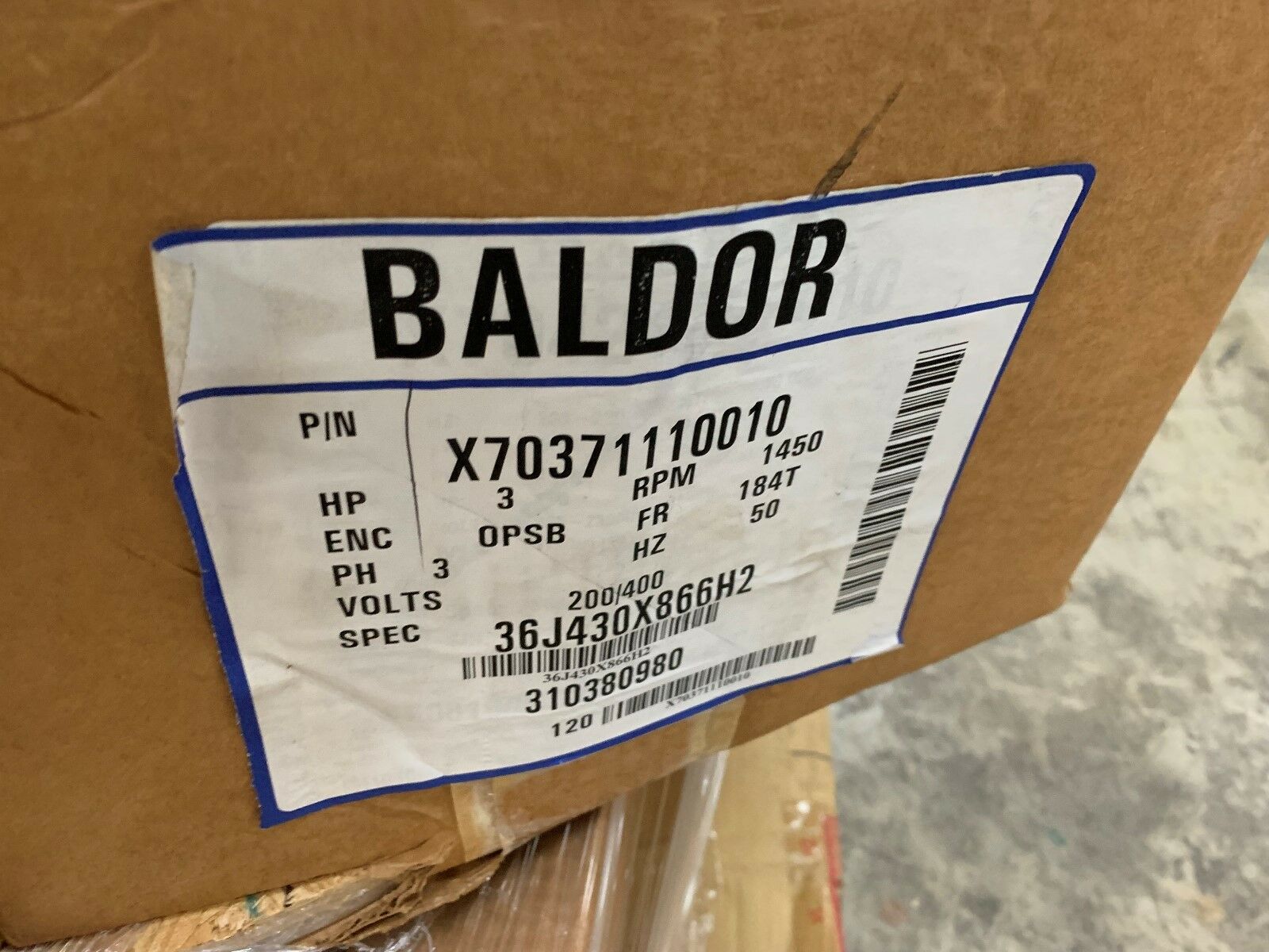 NEW BALDOR 3HP 1450RPM 184T FRAME ELECTRIC MOTOR X70371110010 SPEC 36J430X866H2