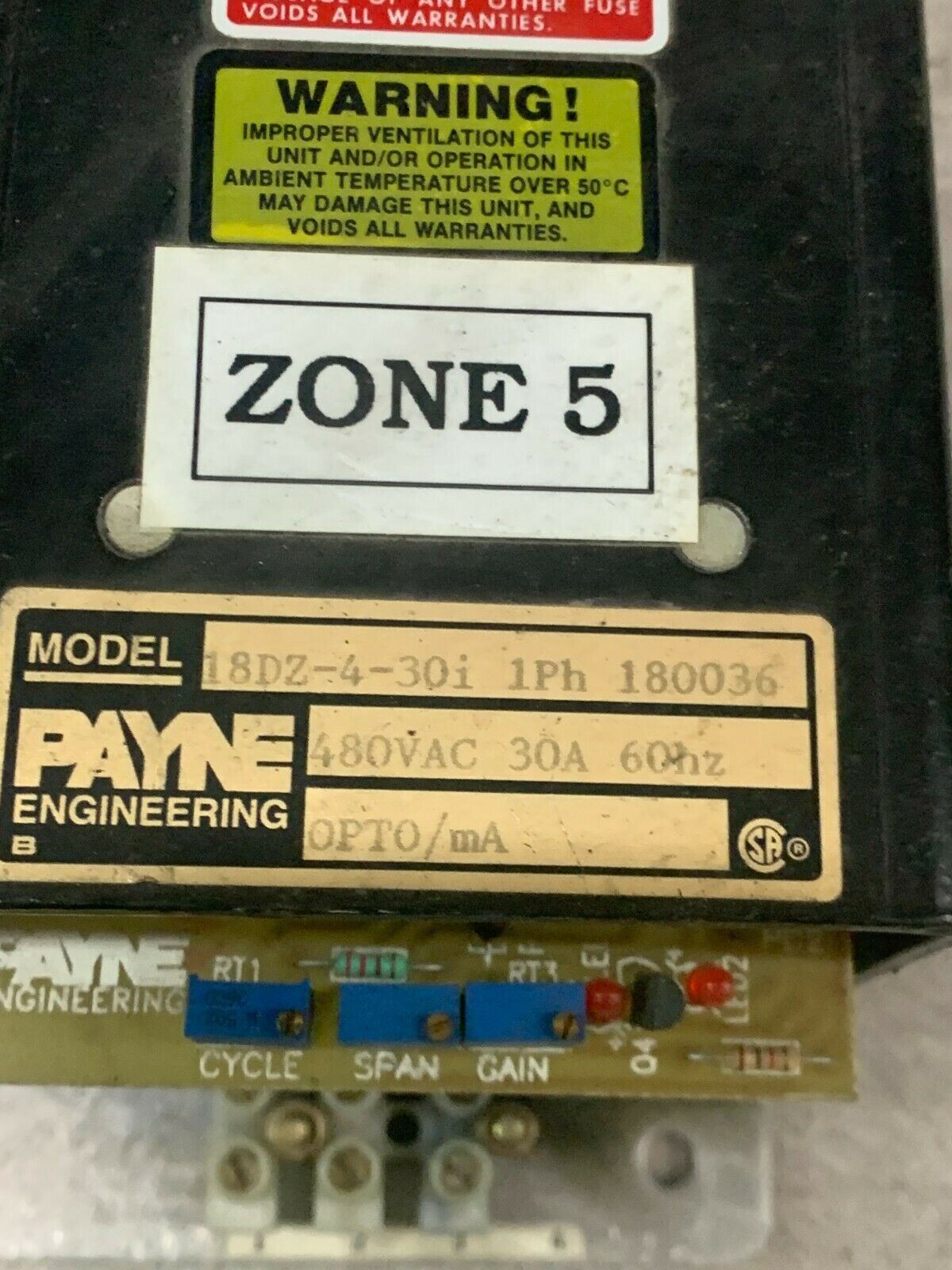 USED PAYNE ENGINEERING POWER CONTROL 18DZ-4-30I 1PH 180036