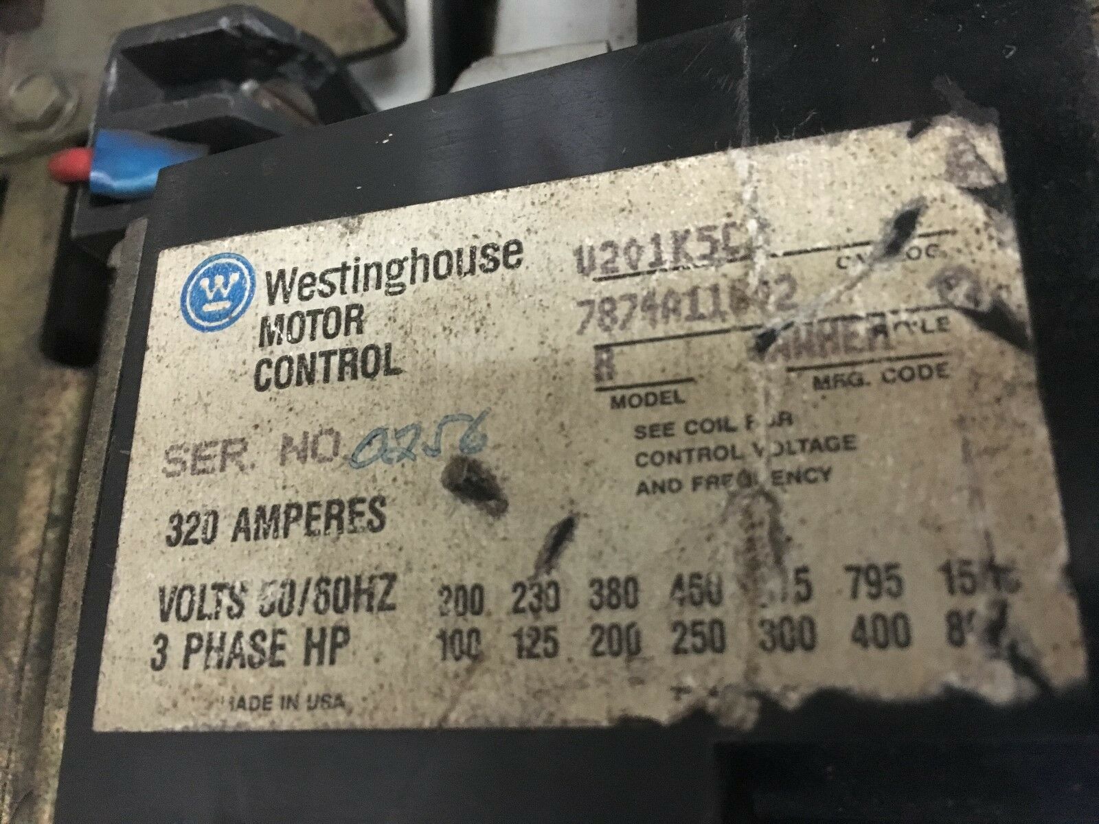 USED WESTINGHOUSE VACUUM CONTACTOR V201K5C