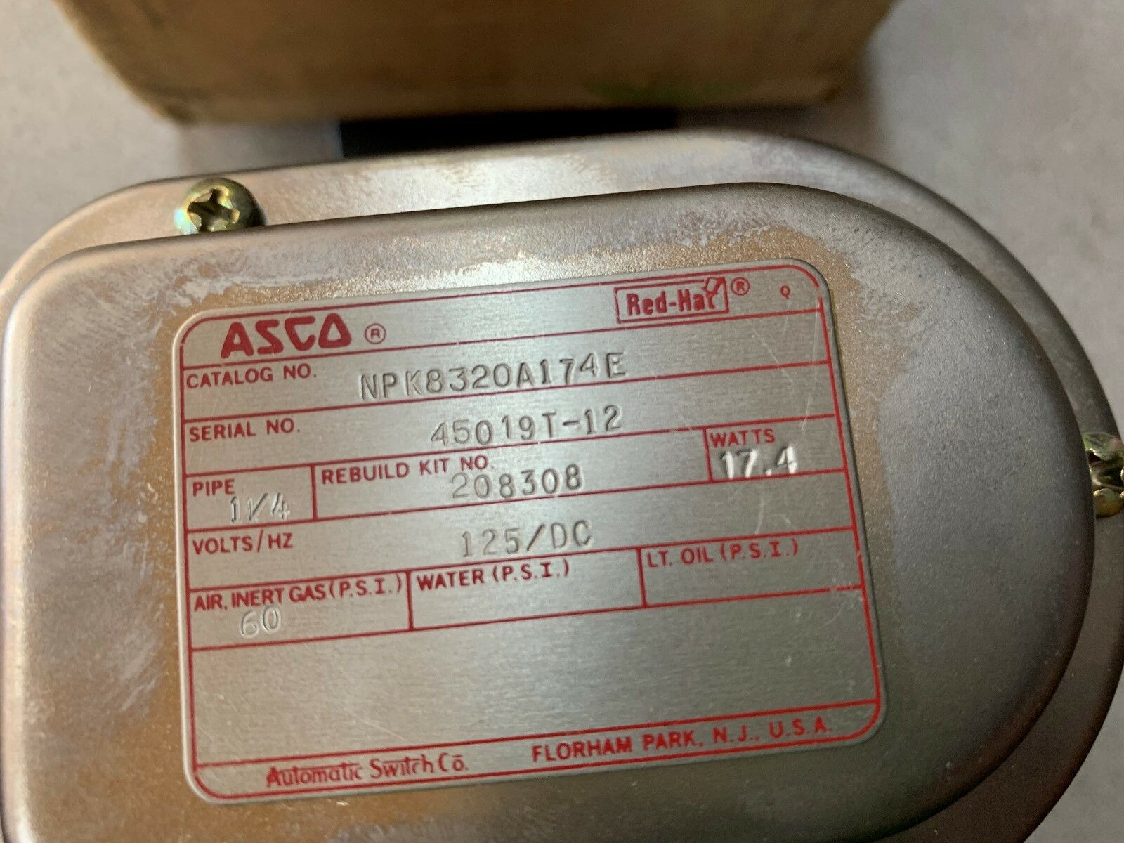 NEW IN BOX ASCO VALVE NPK8320A174E