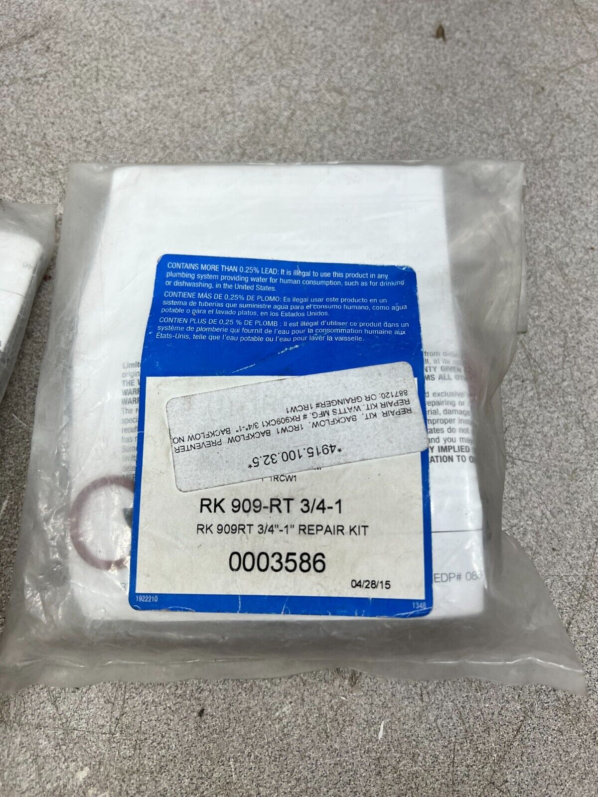 NEW IN BAG GENUINE REPAIR KIT RK 909-RT 3/4-1