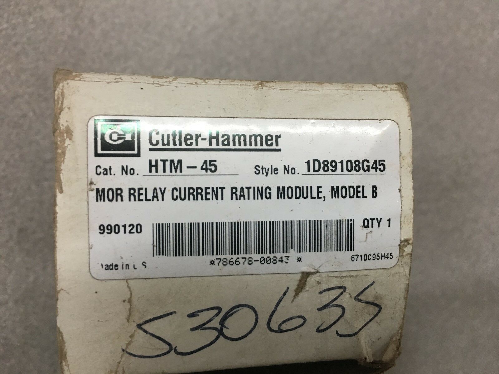 NEW IN BOX CUTLER-HAMMER CURRENT RATING MODULE HTM-0J STYLE 1D89108G45