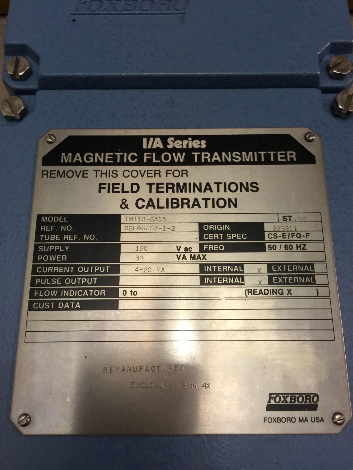 (REMAN) FOXBORO I/A SERIES MAGNETIC FLOW TRANSMITTER IMT10-SA15