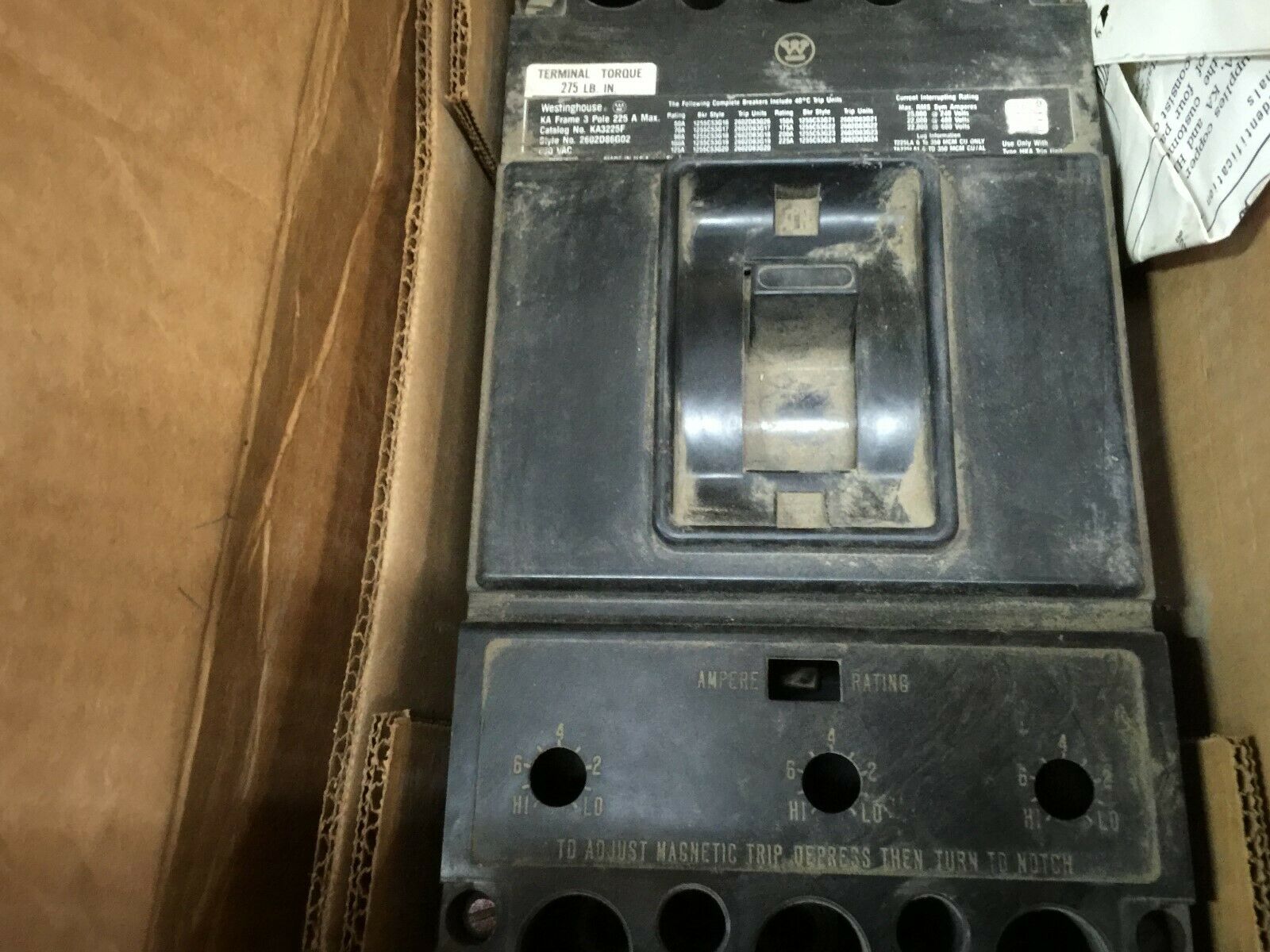 NEW NO BOX WESTINGHOUSE 225AMP 600VAC 3POLE BREAKER FRAME KA3225F