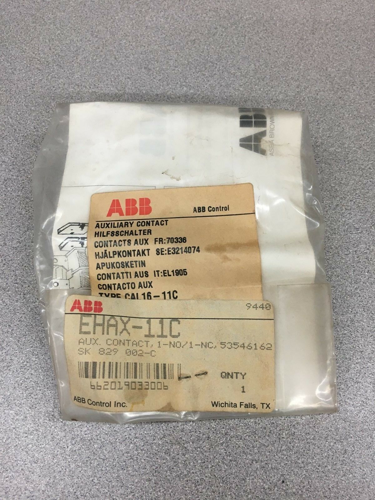 NEW IN BAG ABB CONTROL AUXILIARY CONTACT EHAX-11C