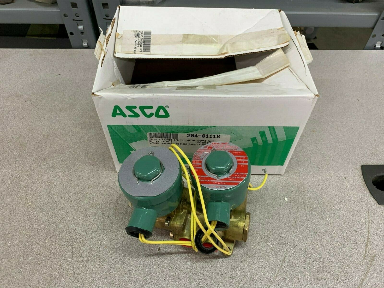 NEW IN BOX ASCO RED HAT 110/120V. SOLENOID VALVE 3/8" PIPE SIZE HT8344B060