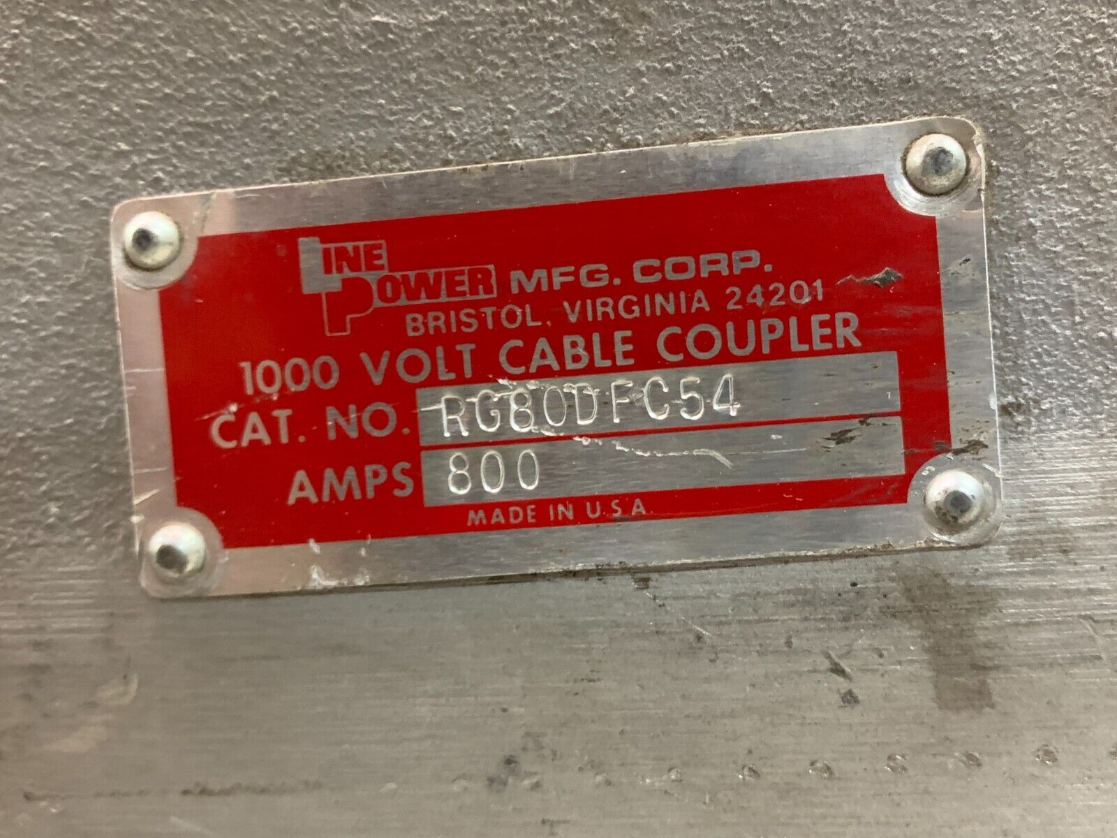 NEW LINE POWER 1,000 VOLT CABLE COUPLER 800AMP RG80DFC54