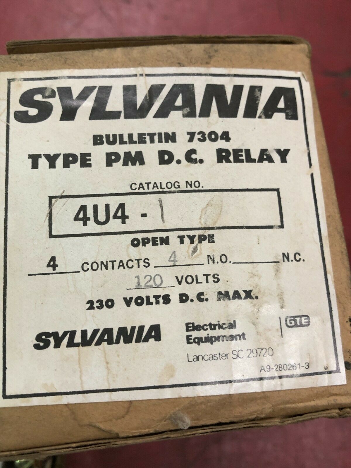 NEW IN BOX SYLVANIA TYPE PM DC RELAY 4U4-1 WITH 120VDC. COIL 4 N.O CONTACTS